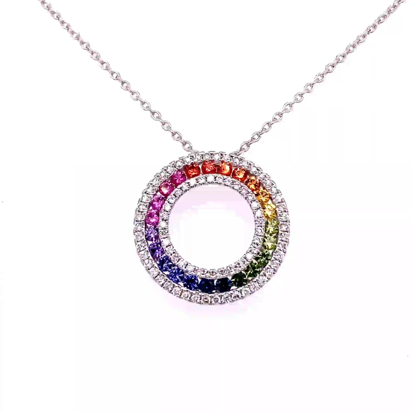 18k rose gold maxi multirow diamond & rainbow diamond cut sapphire circle eternity pendant  set with 0.48 ct diamonds and 0.91 ct sapphires Photos & images