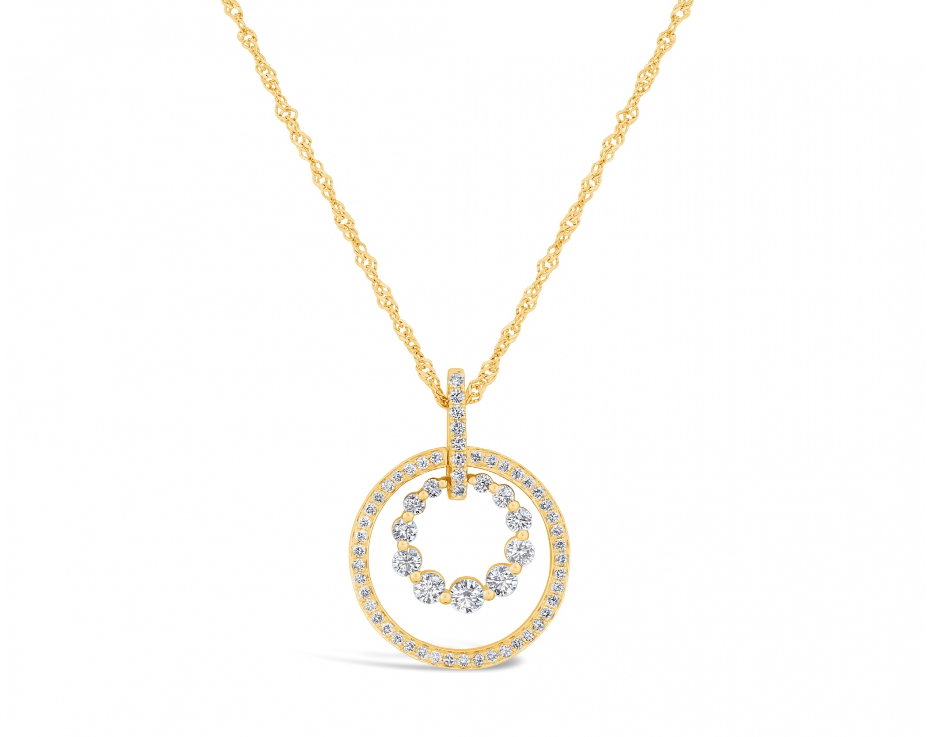 18k yellow gold double circle pendant with upstones