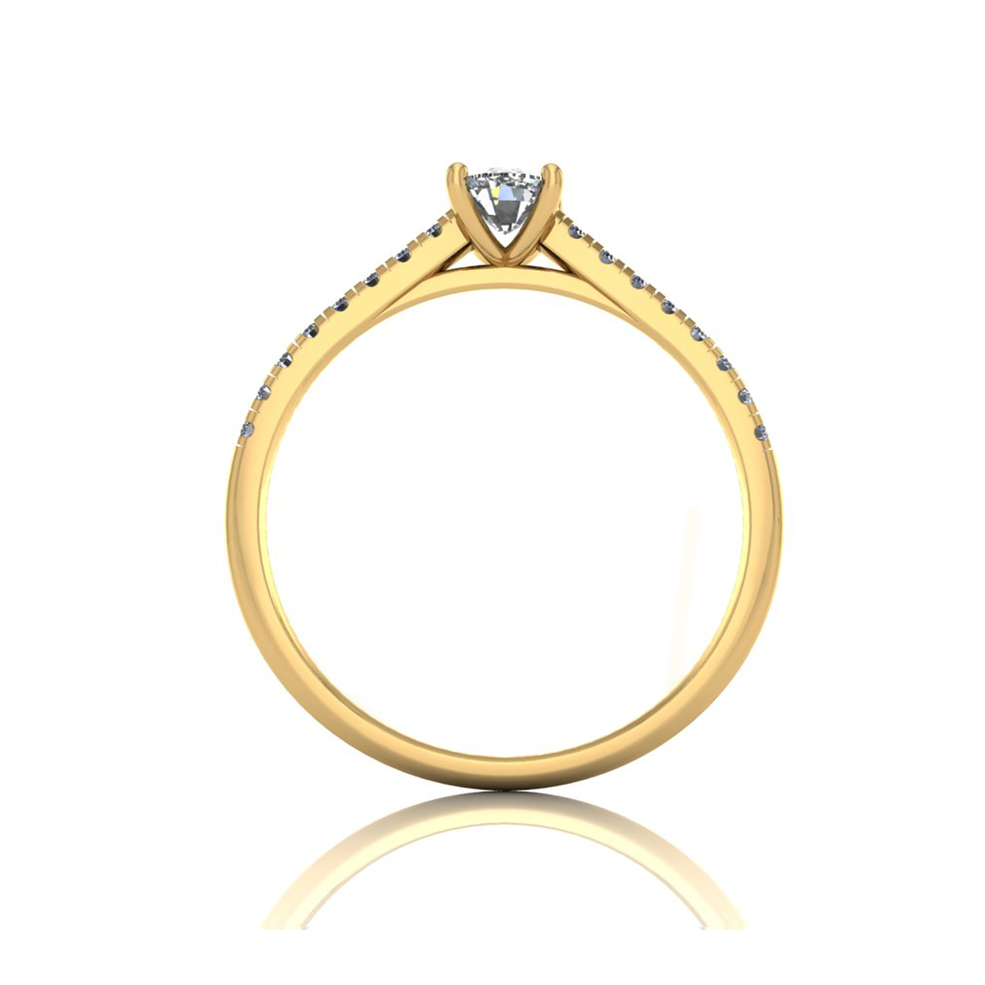 18k yellow gold  4 prongs elongated cushion cut diamond engagement ring with whisper thin pavÉ set band
