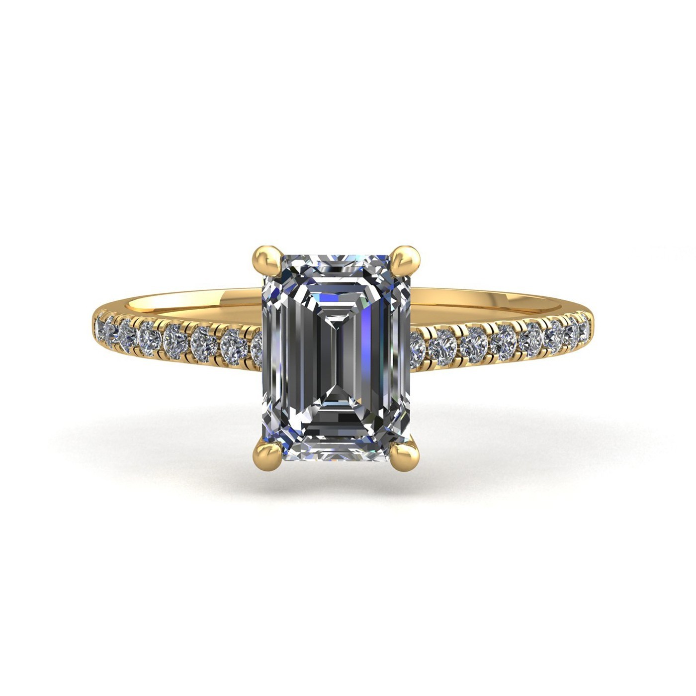18k yellow gold 1.0ct 4 prongs emerald cut diamond engagement ring with whisper thin pavÉ set band