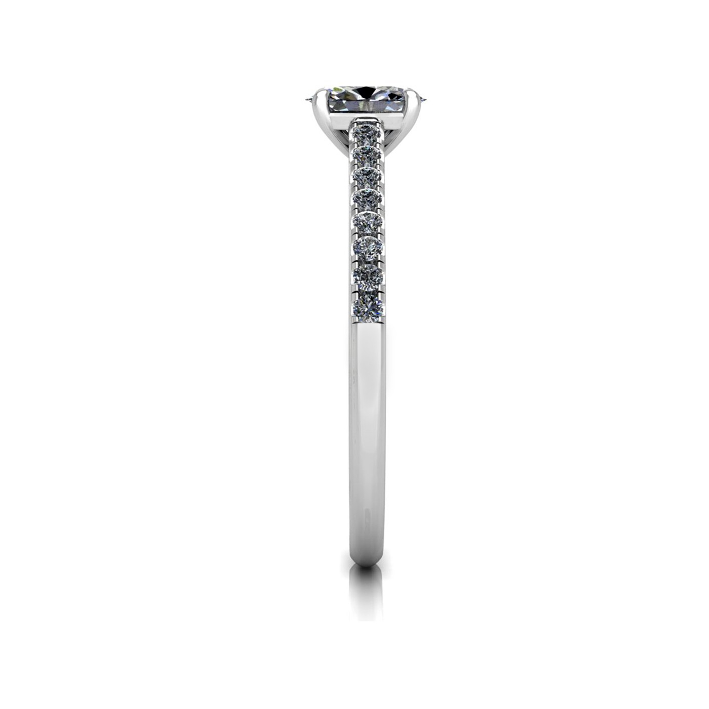 18k white gold  0,30 ct 4 prongs oval cut diamond engagement ring with whisper thin pavÉ set band