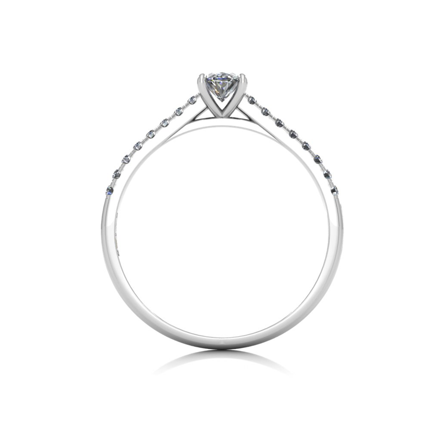 18k white gold  0,30 ct 4 prongs oval cut diamond engagement ring with whisper thin pavÉ set band