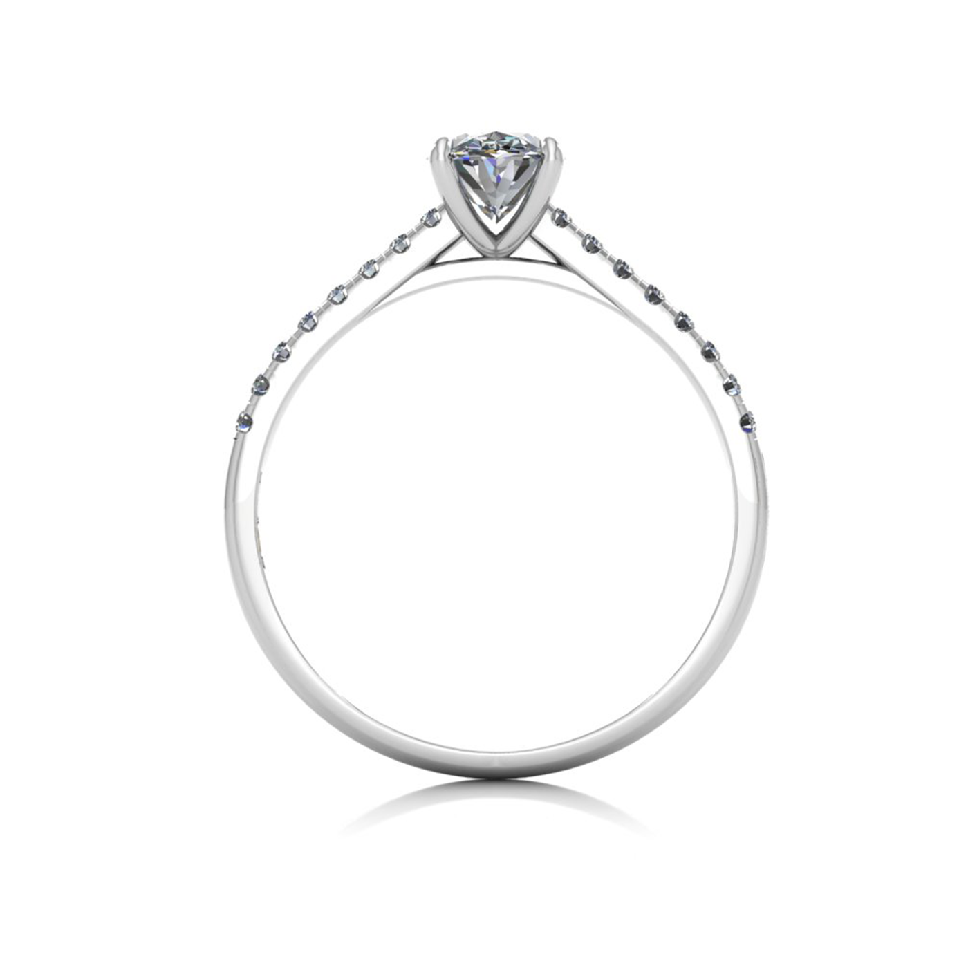 18k white gold  0,80 ct 4 prongs oval cut diamond engagement ring with whisper thin pavÉ set band