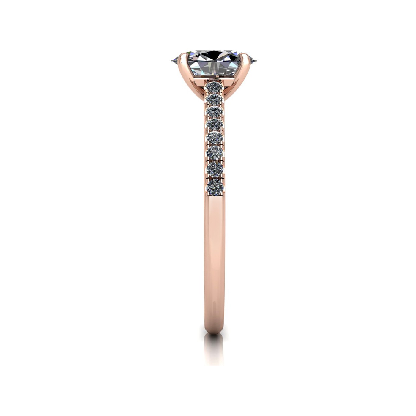 18k rose gold  0,80 ct 4 prongs oval cut diamond engagement ring with whisper thin pavÉ set band