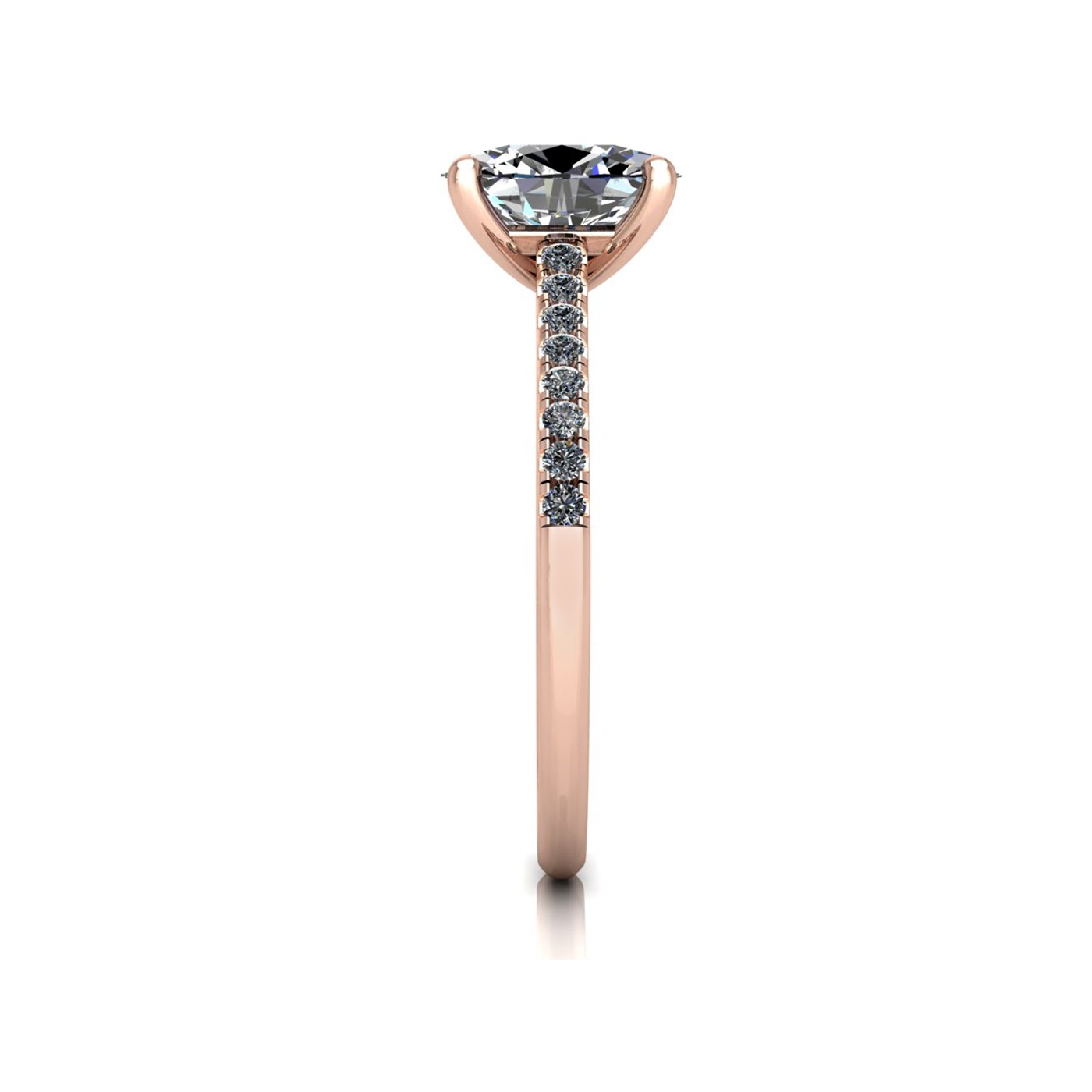 18k rose gold  1,00 ct 4 prongs oval cut diamond engagement ring with whisper thin pavÉ set band