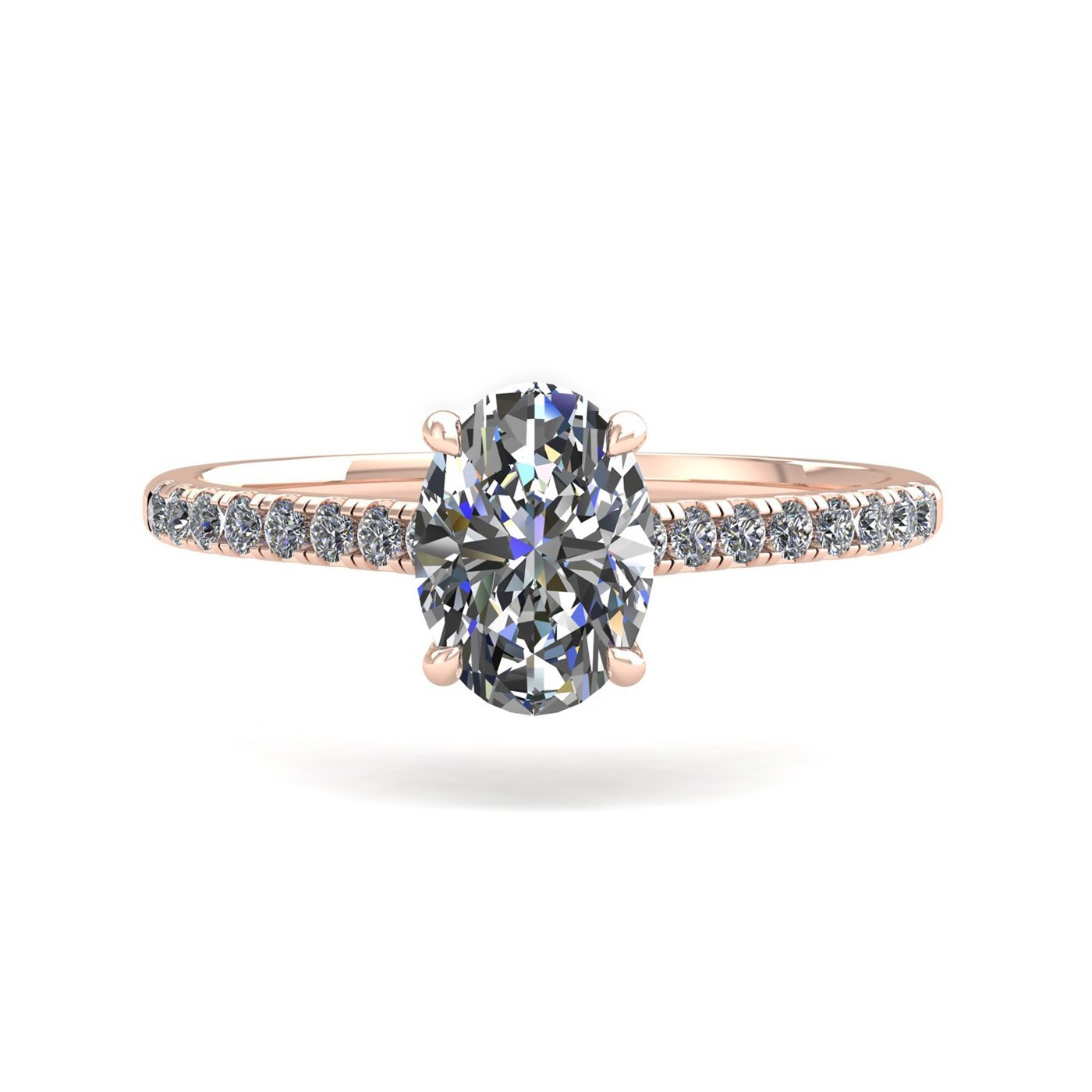 18k rose gold  1,00 ct 4 prongs oval cut diamond engagement ring with whisper thin pavÉ set band