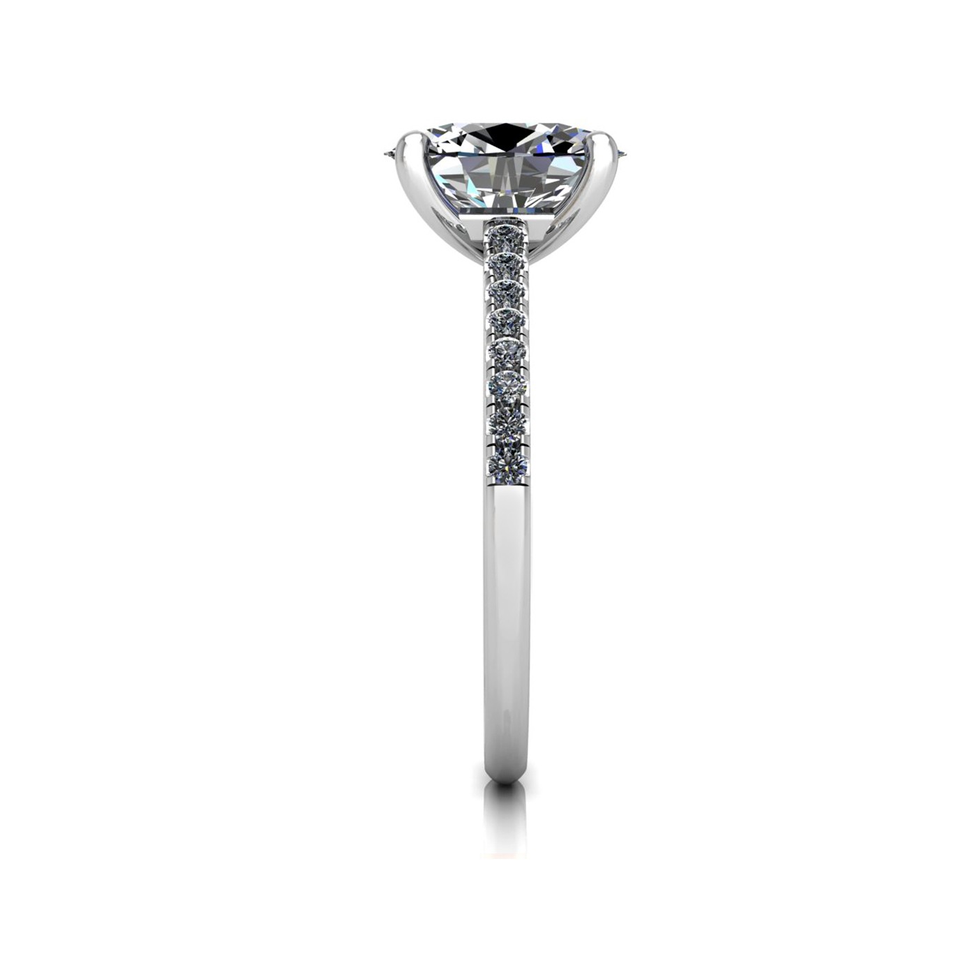 18k white gold  1,50 ct 4 prongs oval cut diamond engagement ring with whisper thin pavÉ set band