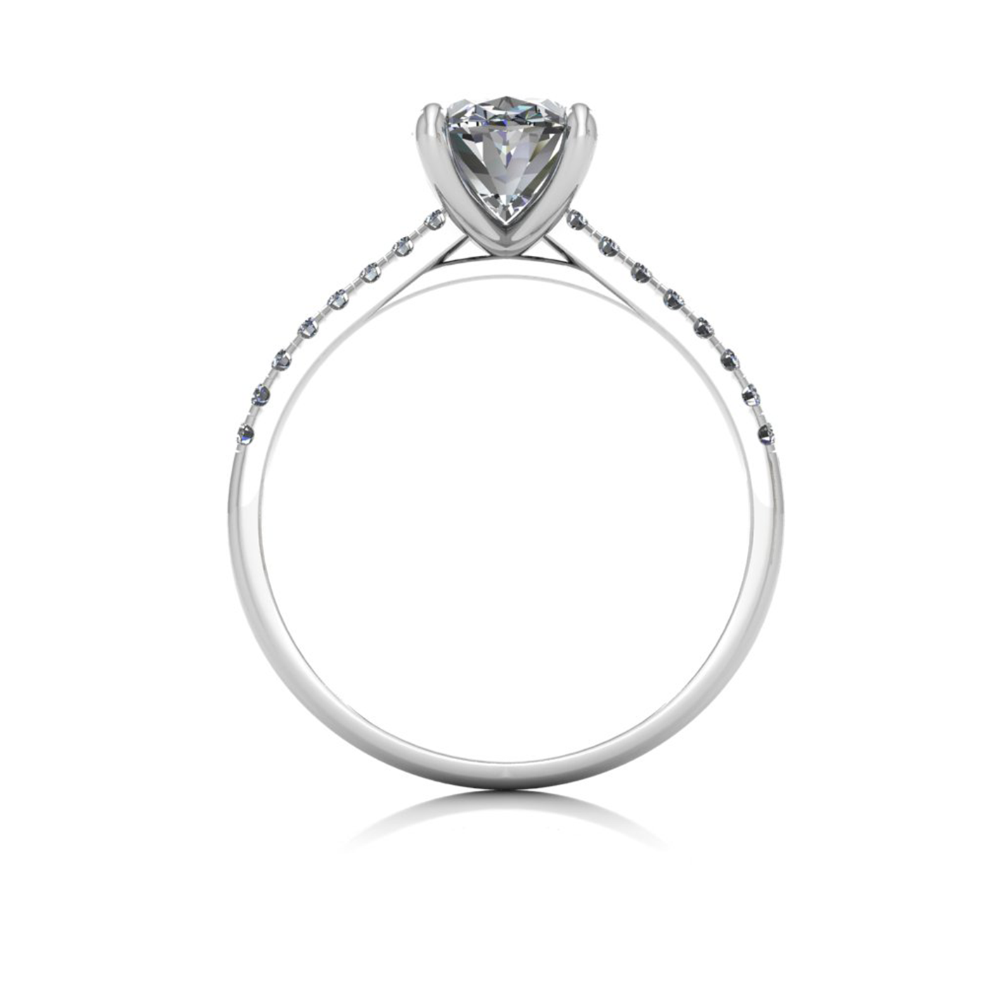 18k white gold  1,50 ct 4 prongs oval cut diamond engagement ring with whisper thin pavÉ set band