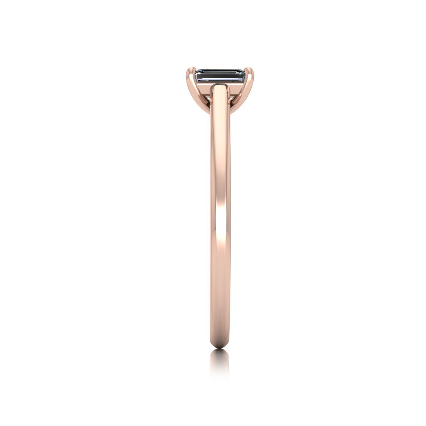 18k rose gold  0,30 ct 4 prongs solitaire emerald cut diamond engagement ring with whisper thin band