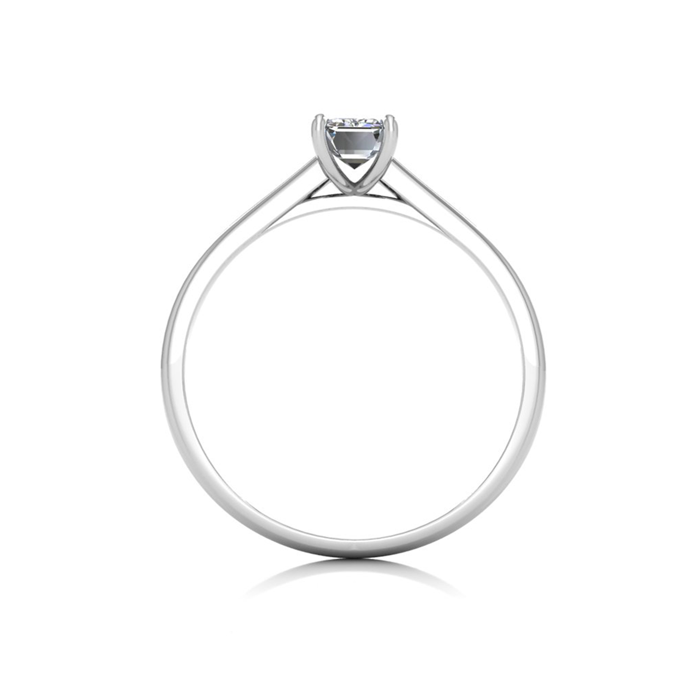 18k white gold  0,50 ct 4 prongs solitaire emerald cut diamond engagement ring with whisper thin band