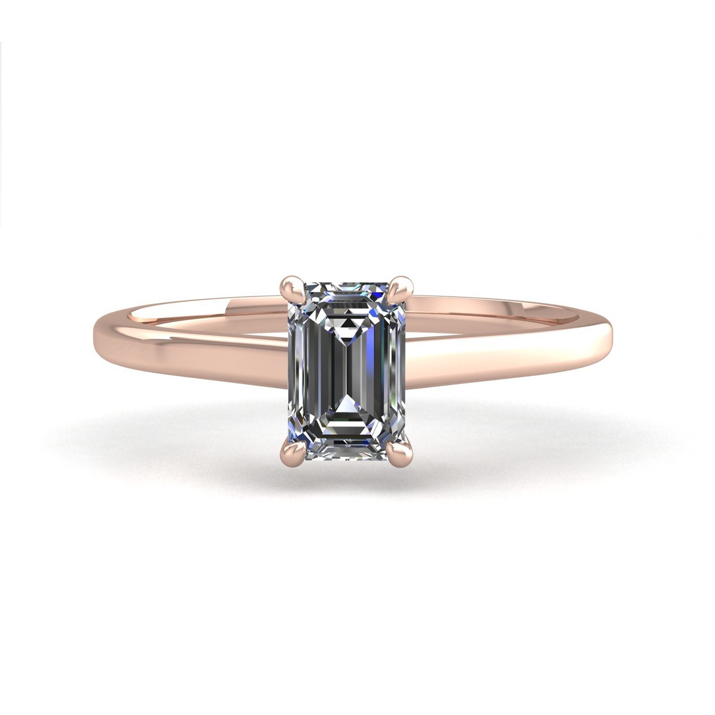18k rose gold  0,30 ct 4 prongs solitaire emerald cut diamond engagement ring with whisper thin band Photos & images