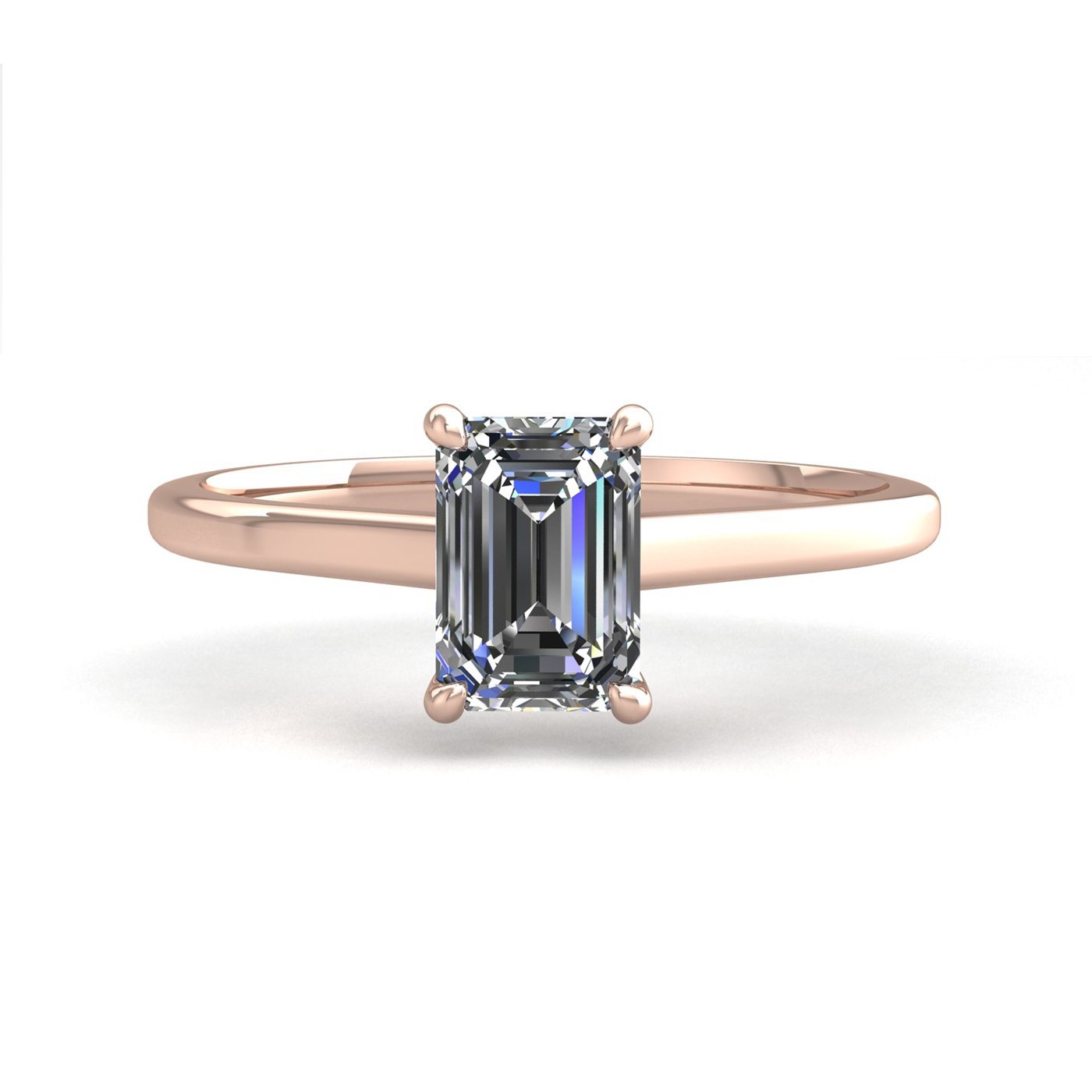 18k rose gold  0,30 ct 4 prongs solitaire emerald cut diamond engagement ring with whisper thin band Photos & images