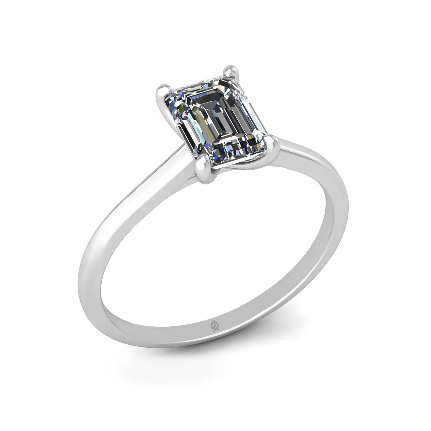 18k white gold 4 prongs emerald shape diamond ring