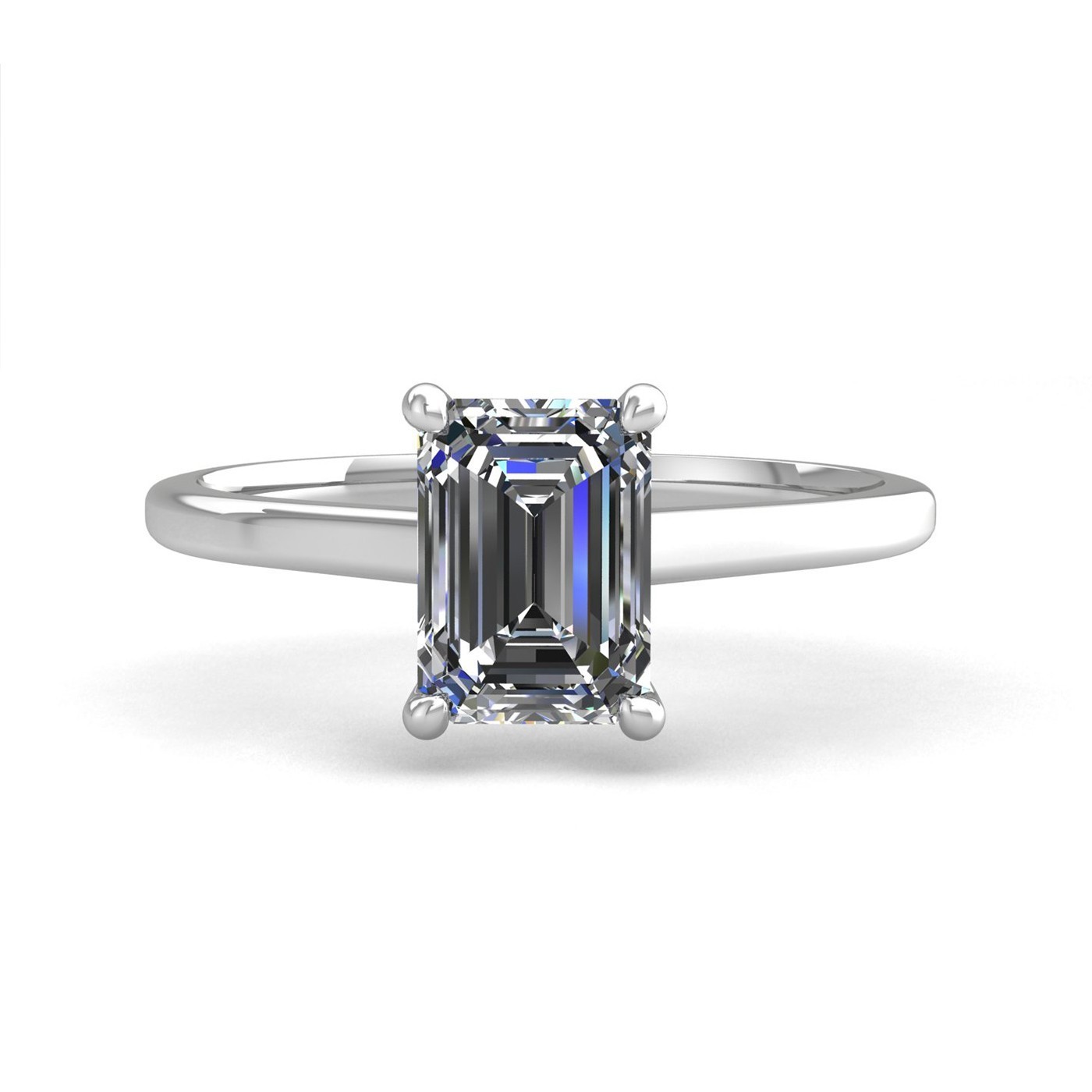 18k white gold 4 prongs emerald shape diamond ring
