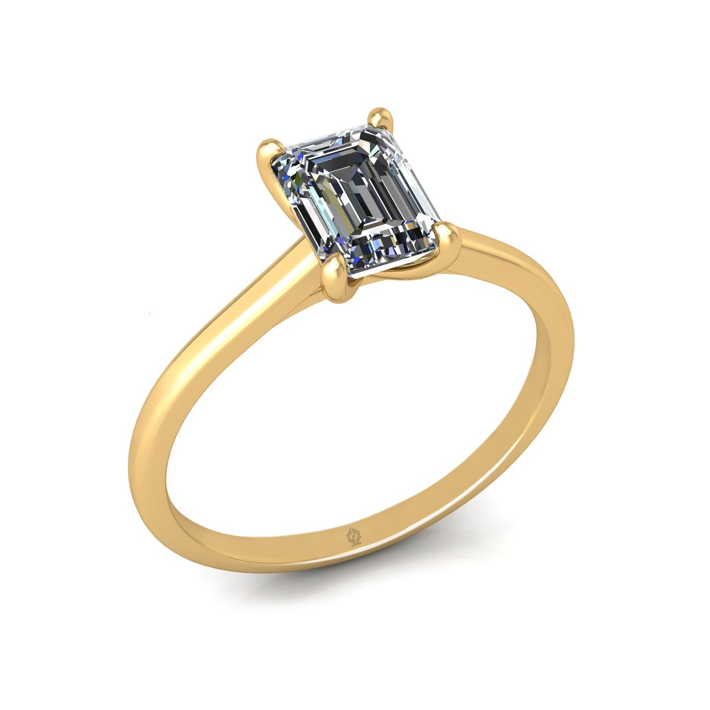 18k yellow gold 4 prongs emerald shape diamond ring