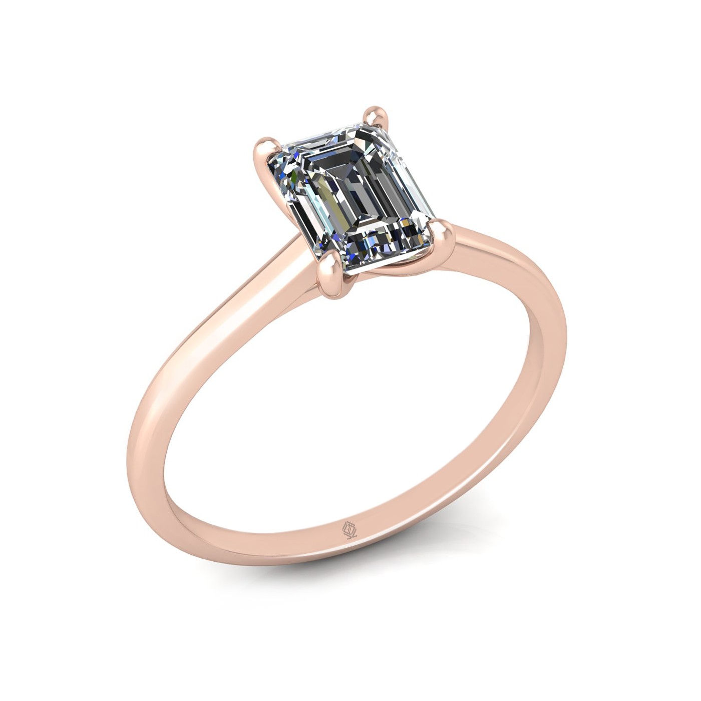 18k rose gold 4 prongs emerald shape diamond ring