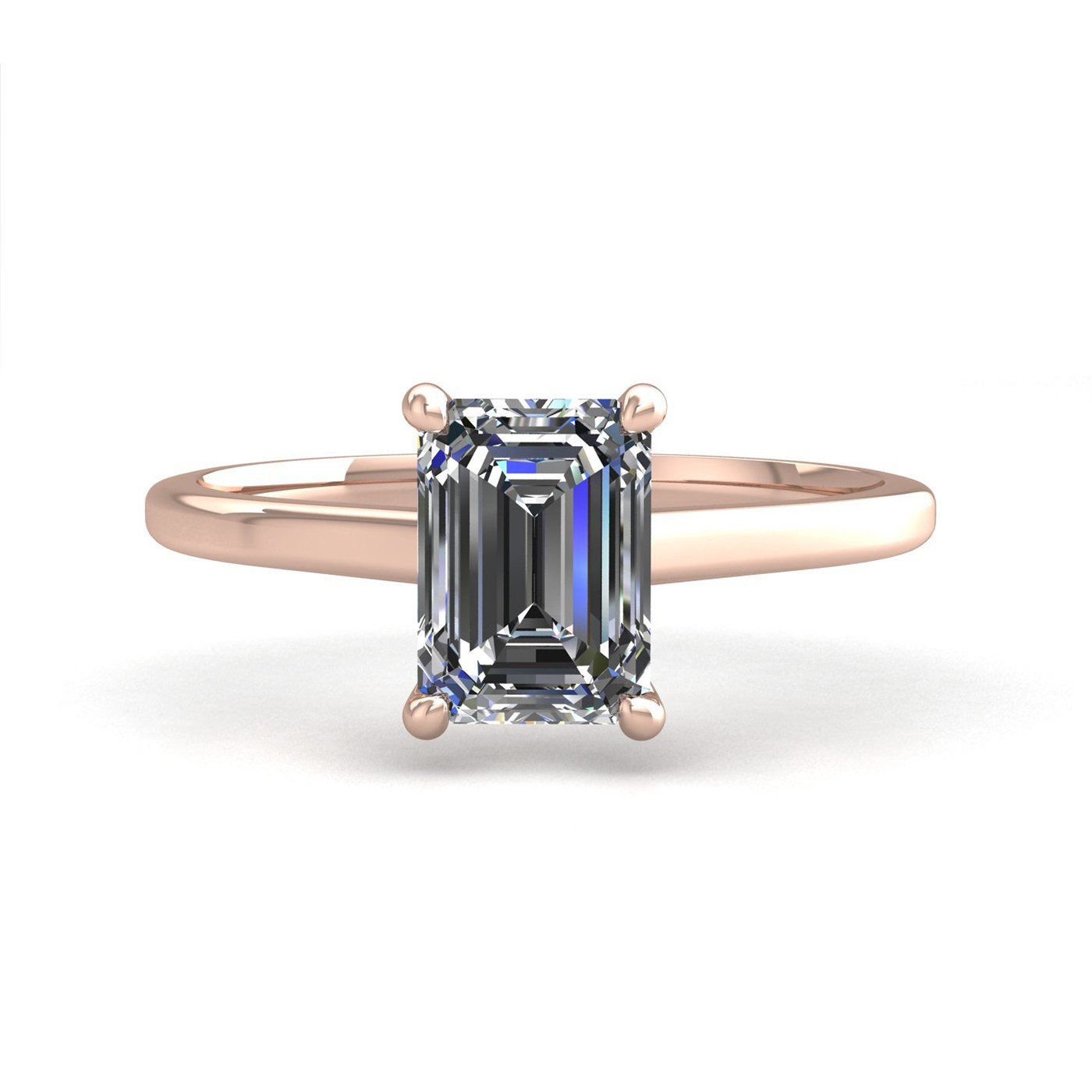 18k rose gold  0,30 ct 4 prongs solitaire emerald cut diamond engagement ring with whisper thin band Photos & images
