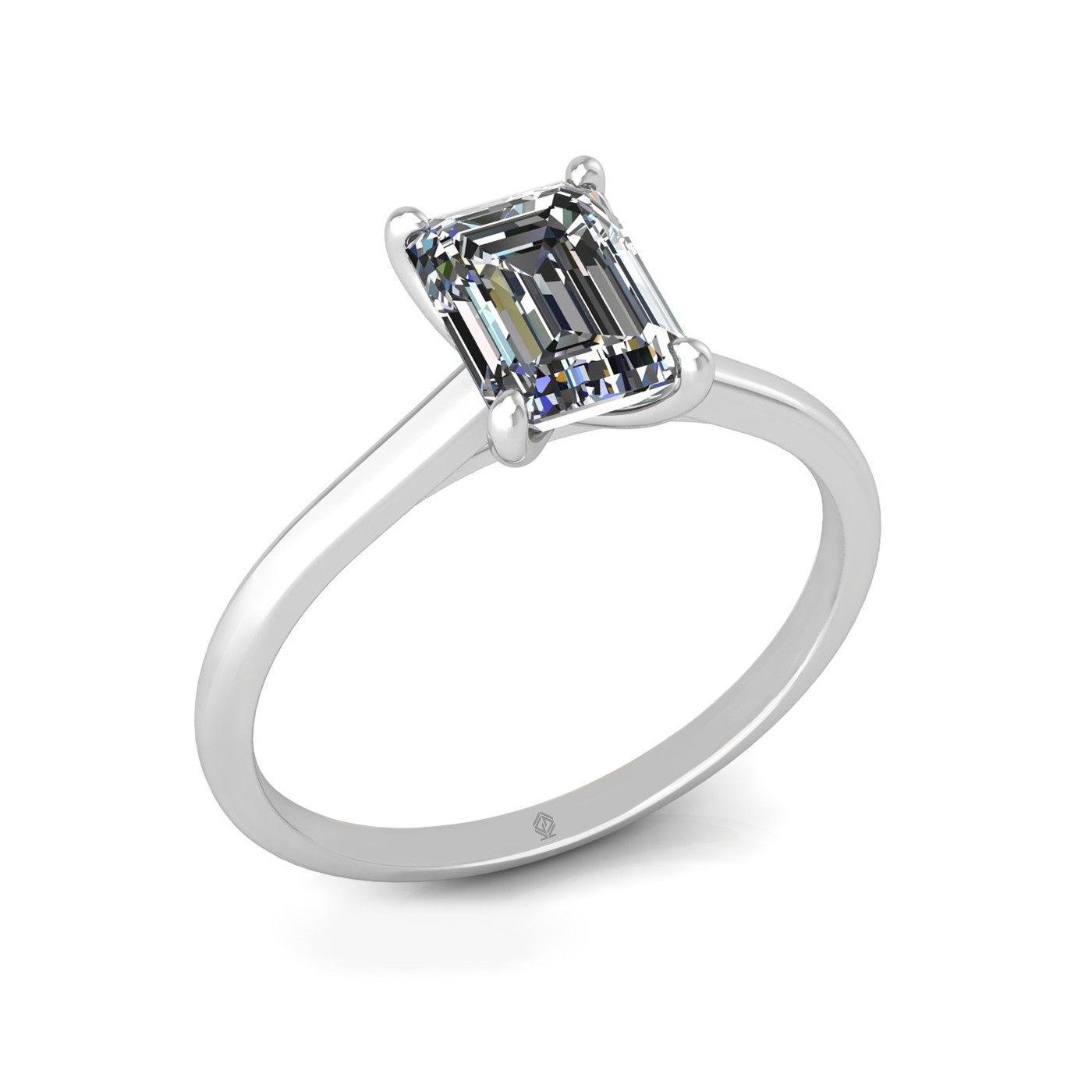 18k white gold 4 prongs emerald shape diamond ring
