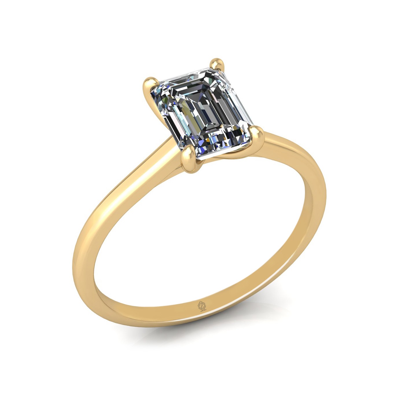 18k yellow gold 4 prongs emerald shape diamond ring