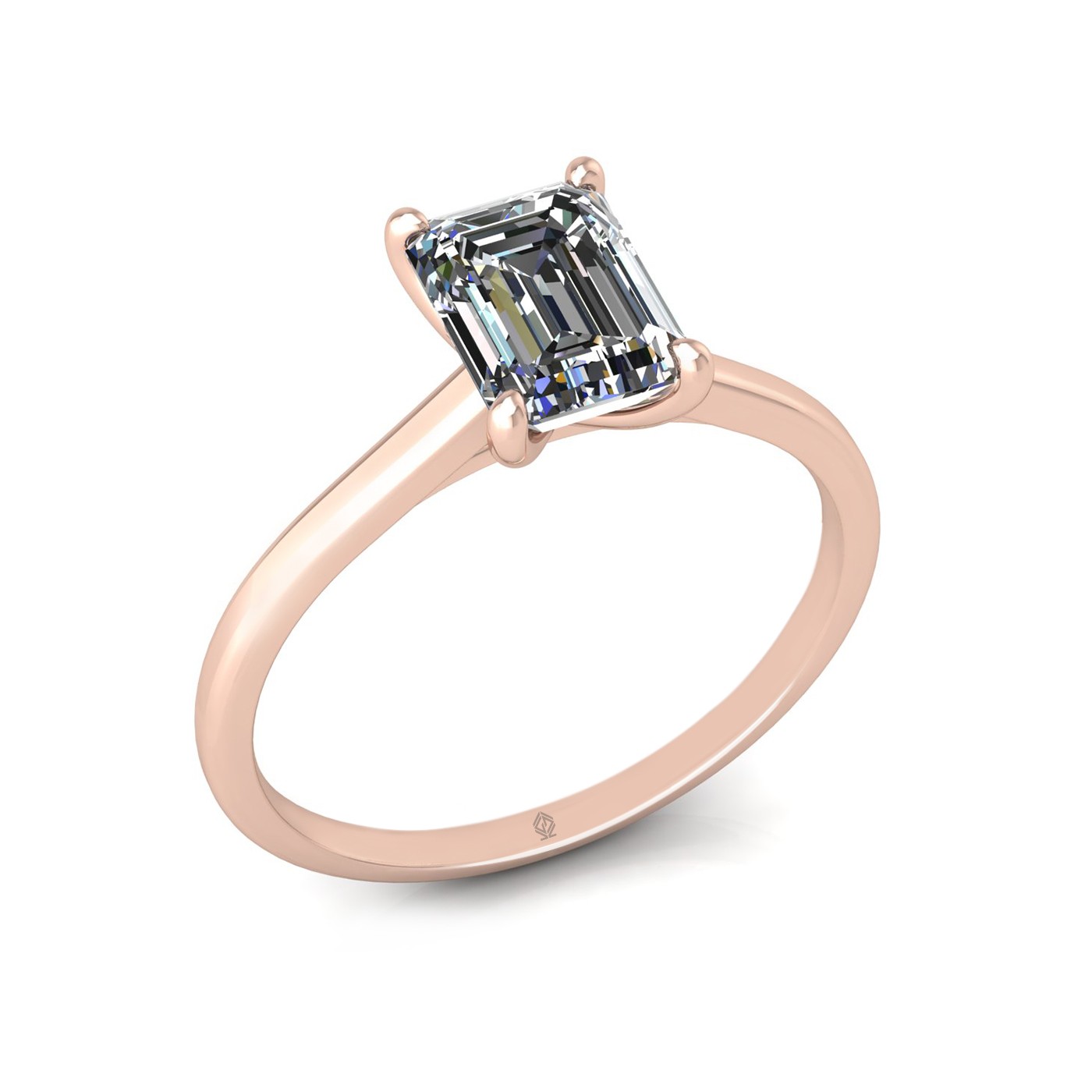 18k rose gold 4 prongs emerald shape diamond ring