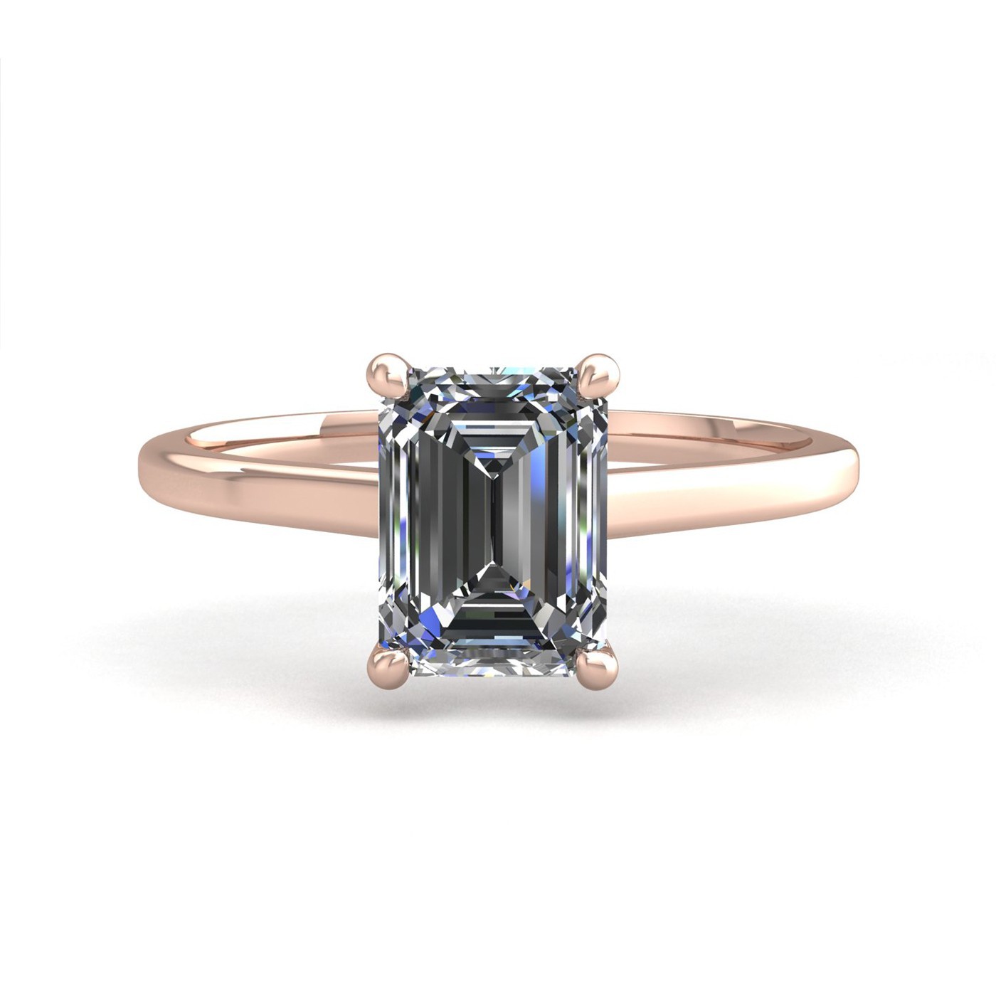 18k rose gold  0,30 ct 4 prongs solitaire emerald cut diamond engagement ring with whisper thin band Photos & images