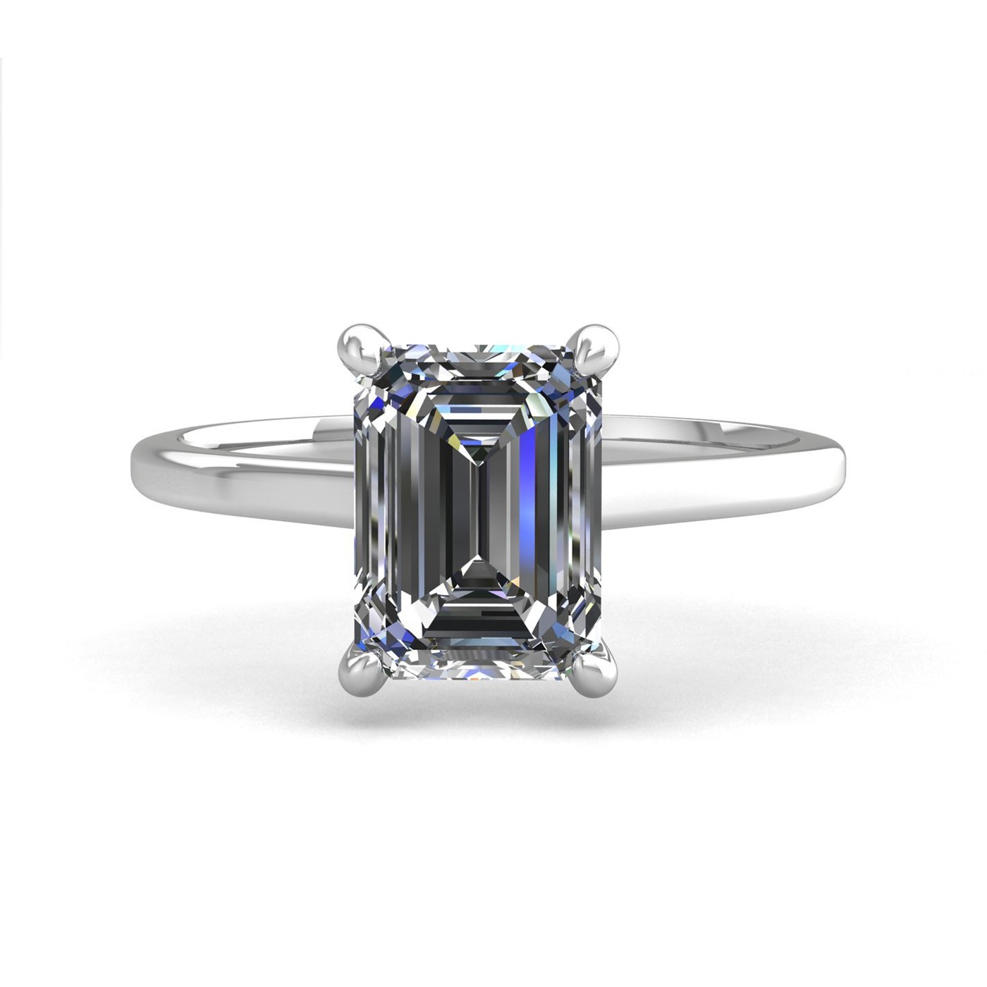 18k white gold  0,30 ct 4 prongs solitaire emerald cut diamond engagement ring with whisper thin band Photos & images