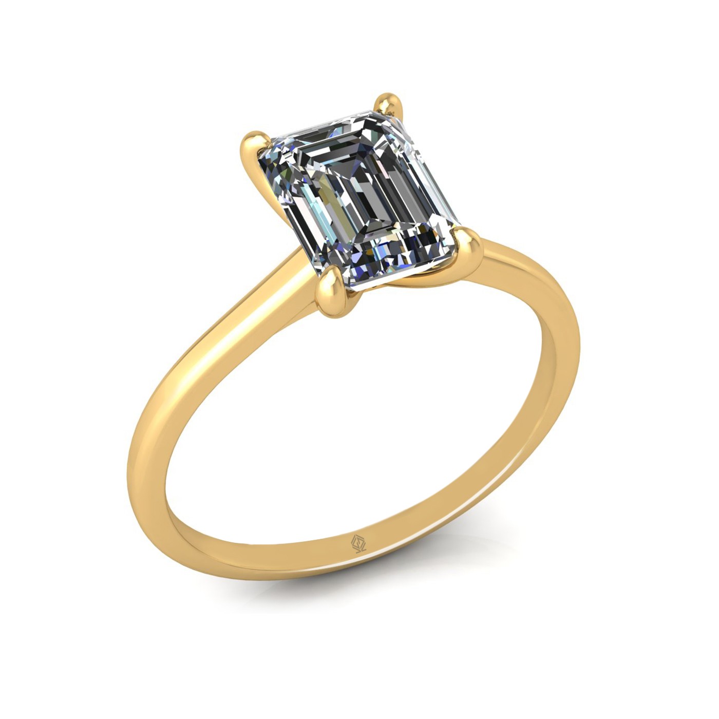 18k yellow gold 4 prongs emerald shape diamond ring