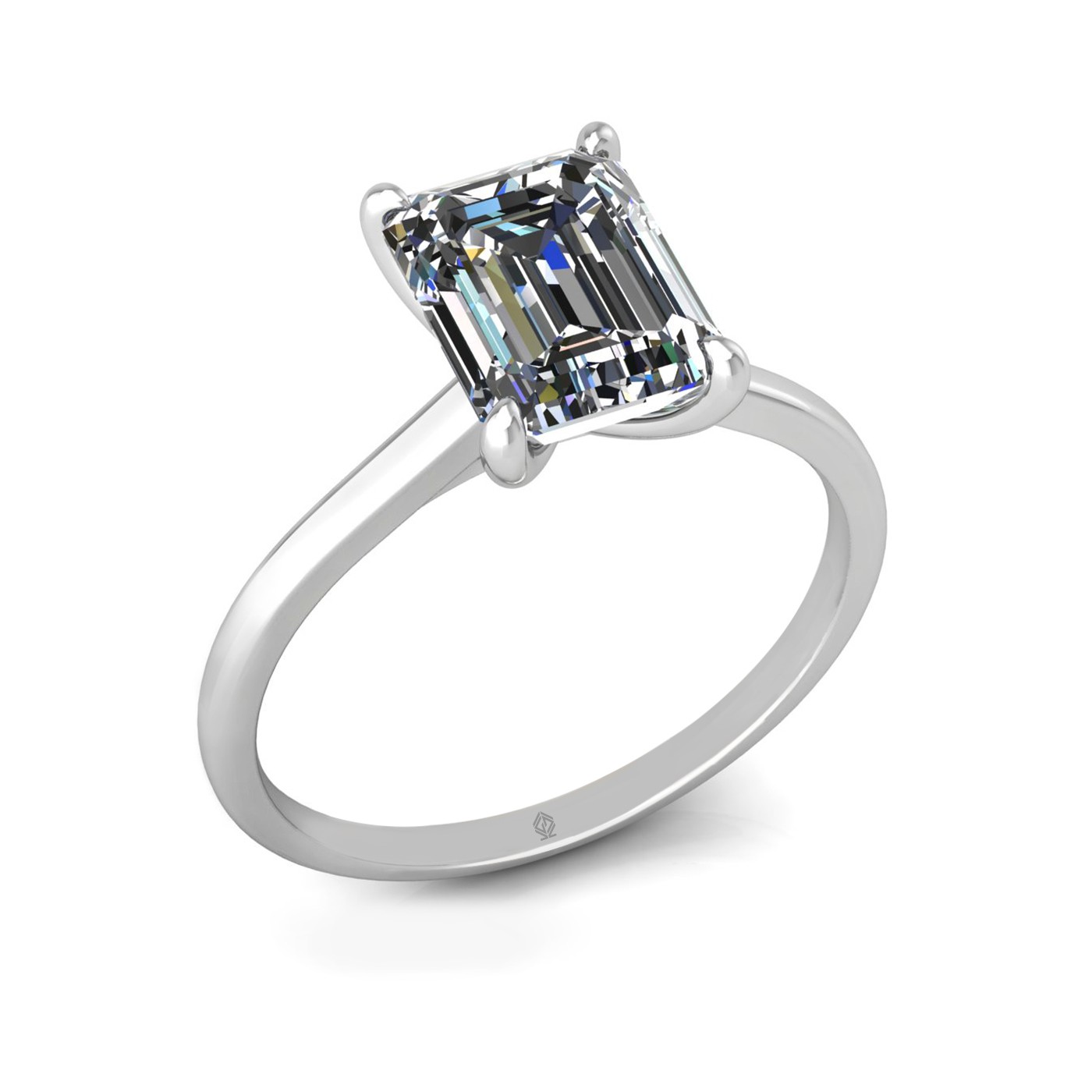 18k white gold 4 prongs emerald shape diamond ring