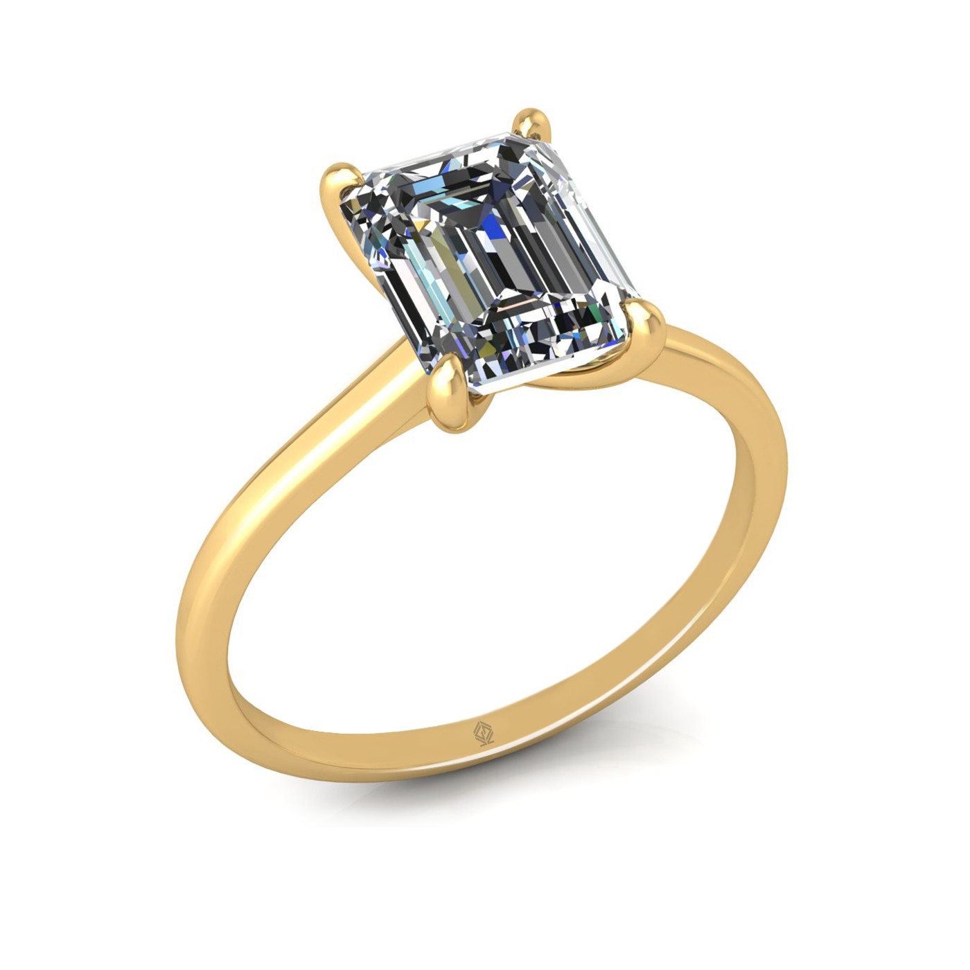 18k yellow gold 4 prongs emerald shape diamond ring