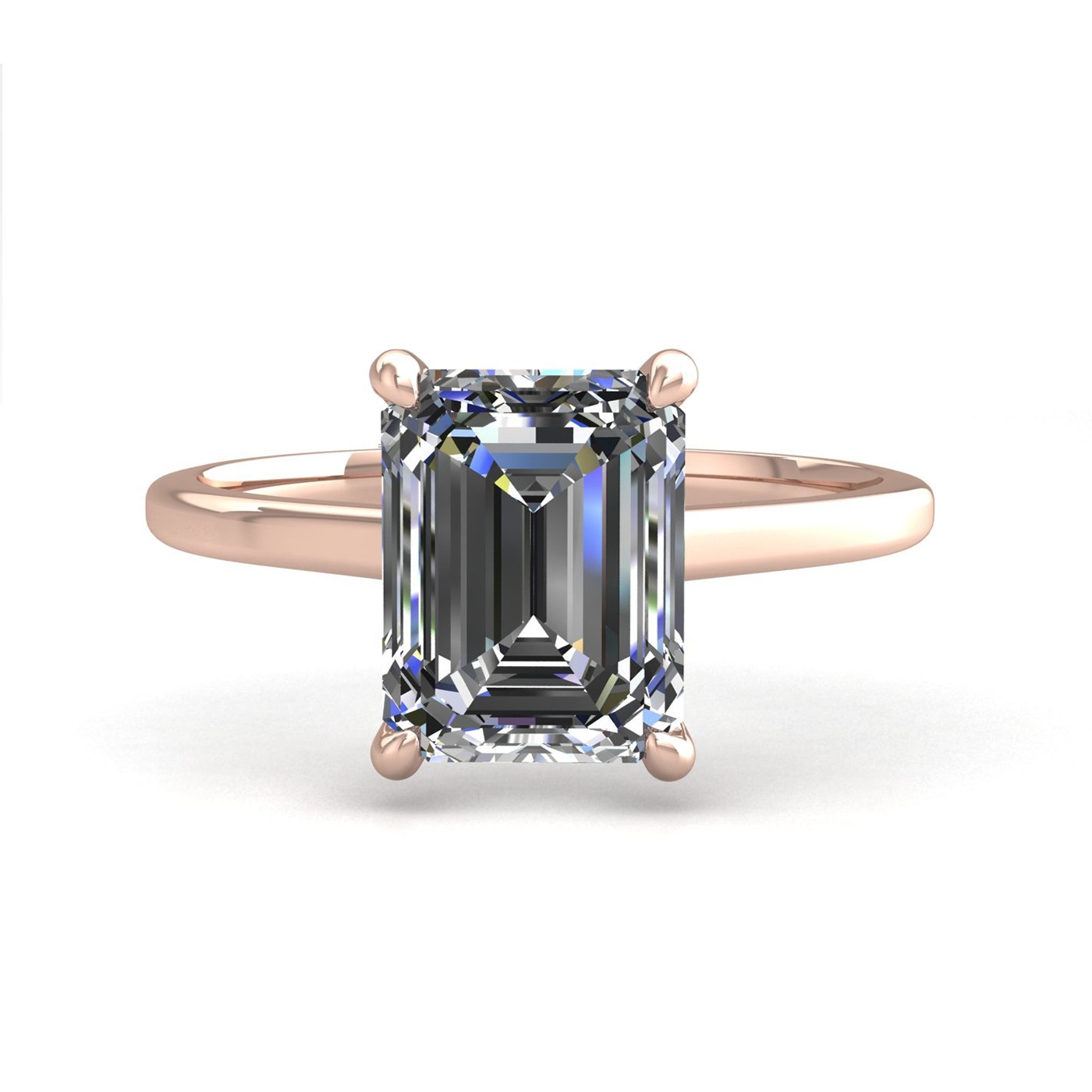 18k rose gold  0,30 ct 4 prongs solitaire emerald cut diamond engagement ring with whisper thin band Photos & images