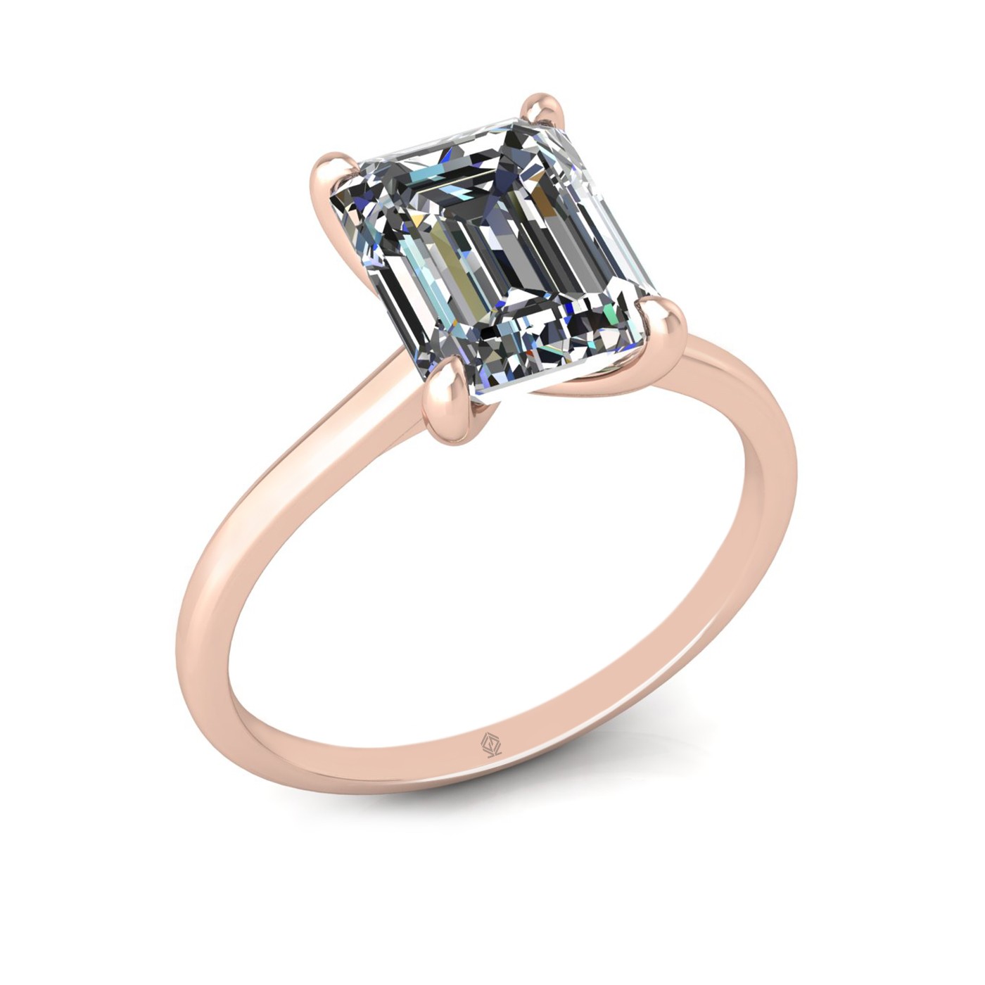 18k rose gold 4 prongs emerald shape diamond ring