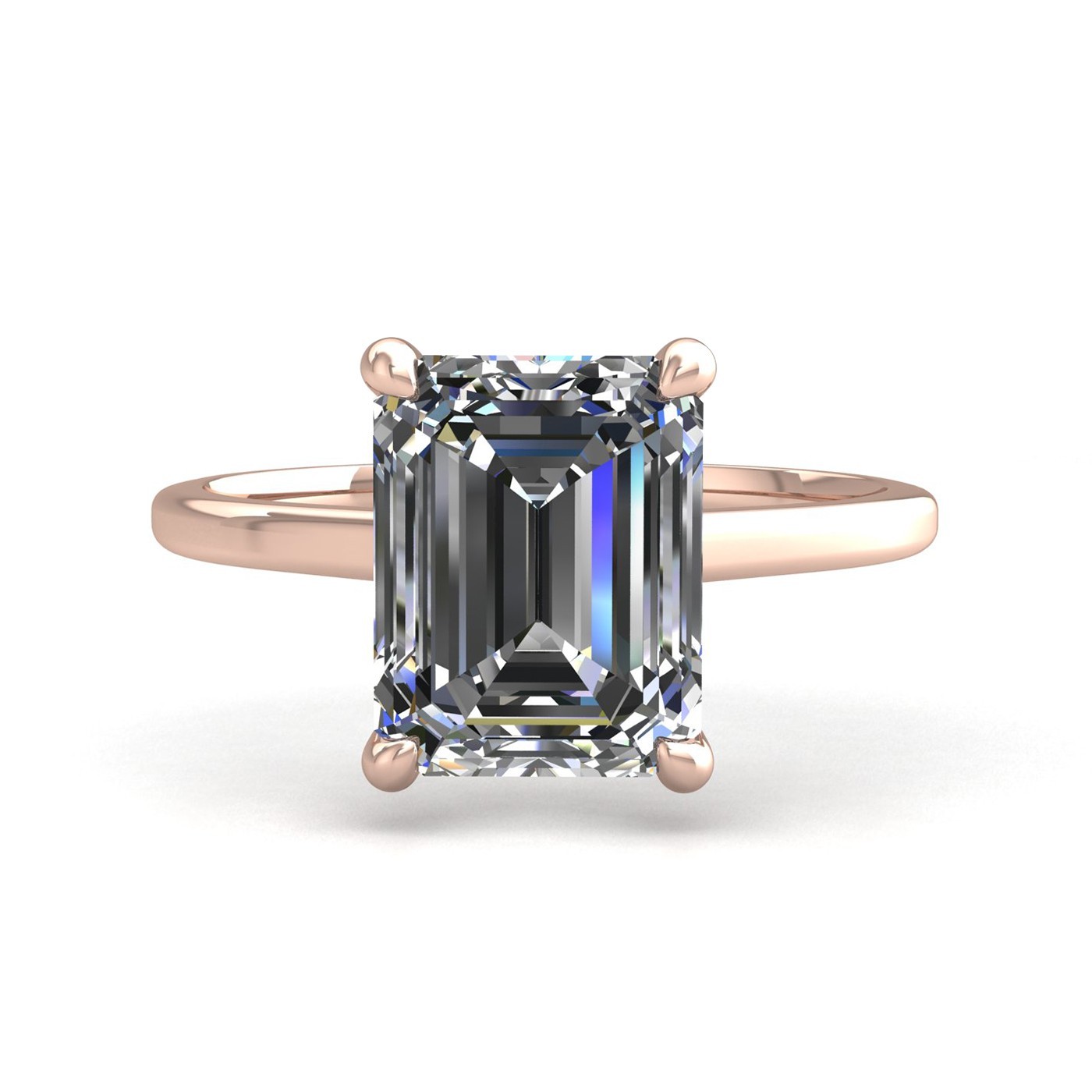 18k rose gold  0,30 ct 4 prongs solitaire emerald cut diamond engagement ring with whisper thin band Photos & images