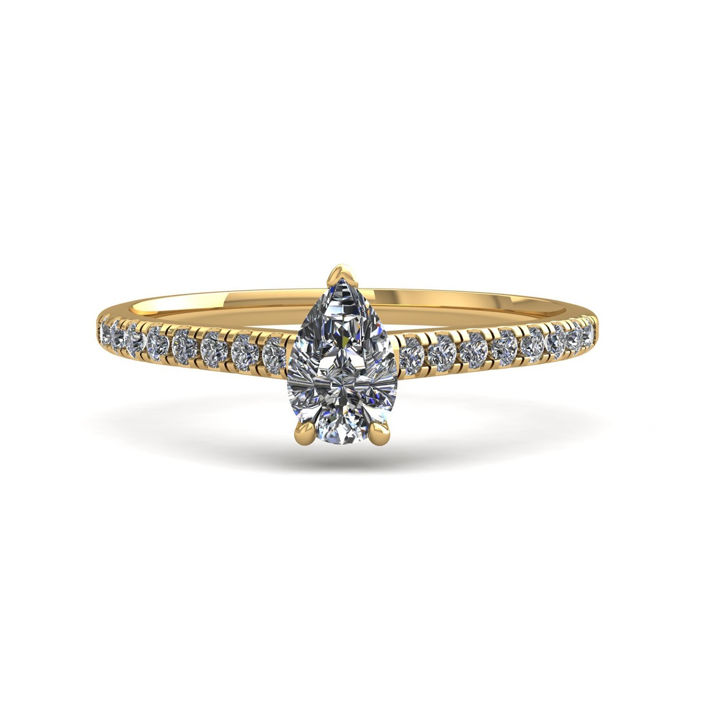 18k yellow gold  0.50ct 3 prongs pear diamond engagement ring with whisper thin pavÉ set band Photos & images