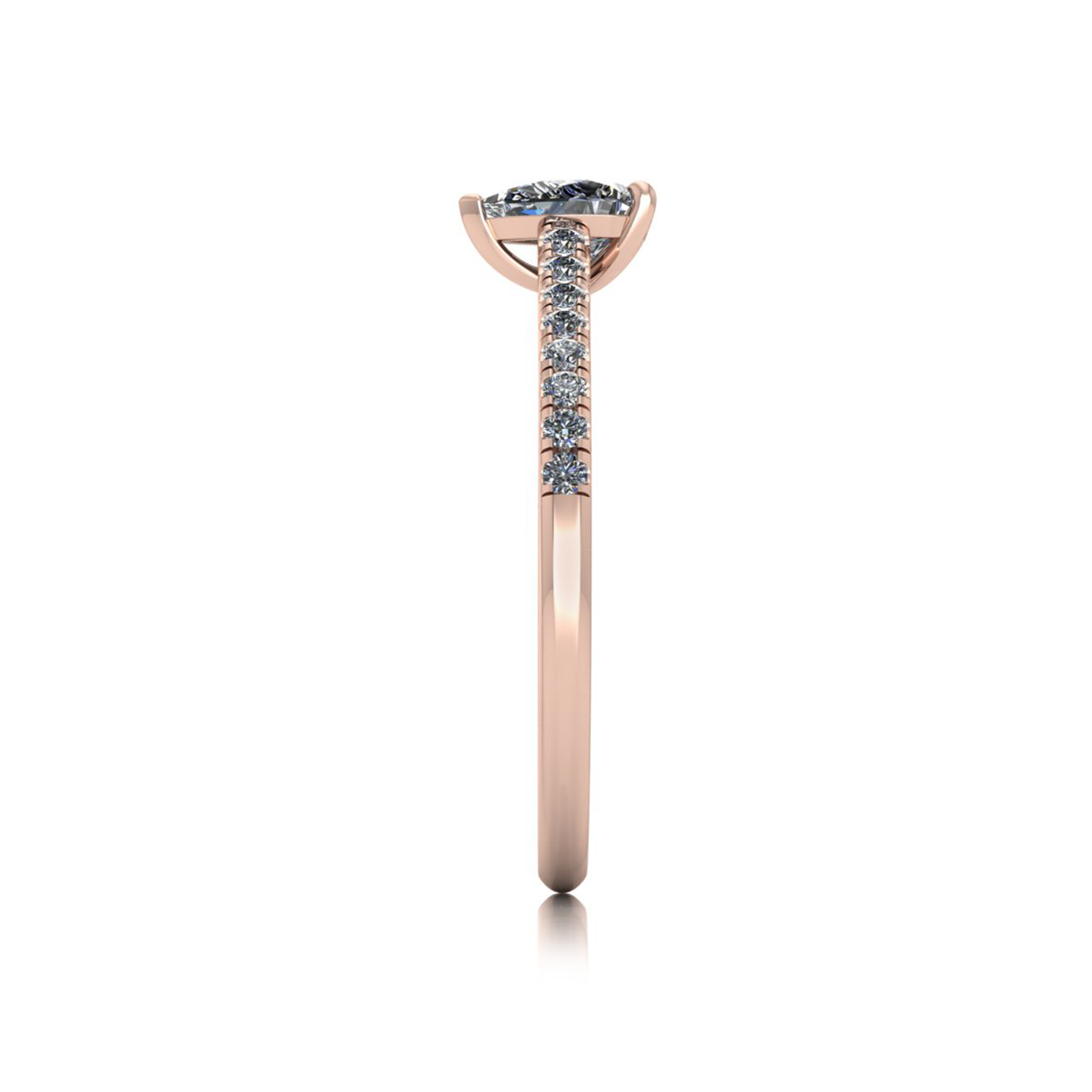 18k rose gold  0,30 ct 3 prongs pear diamond engagement ring with whisper thin pavÉ set band