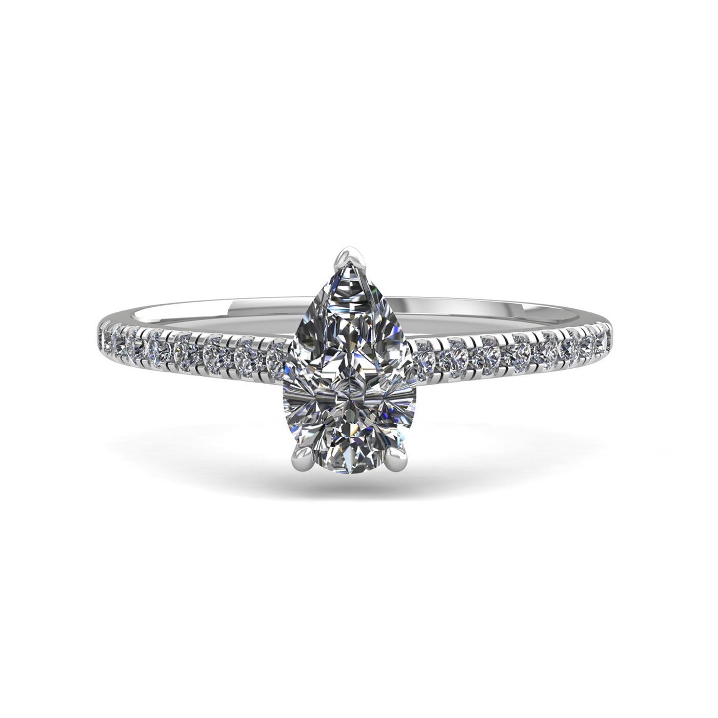 18k rose gold 3 prongs pear shape diamond ring with side stones Photos & images