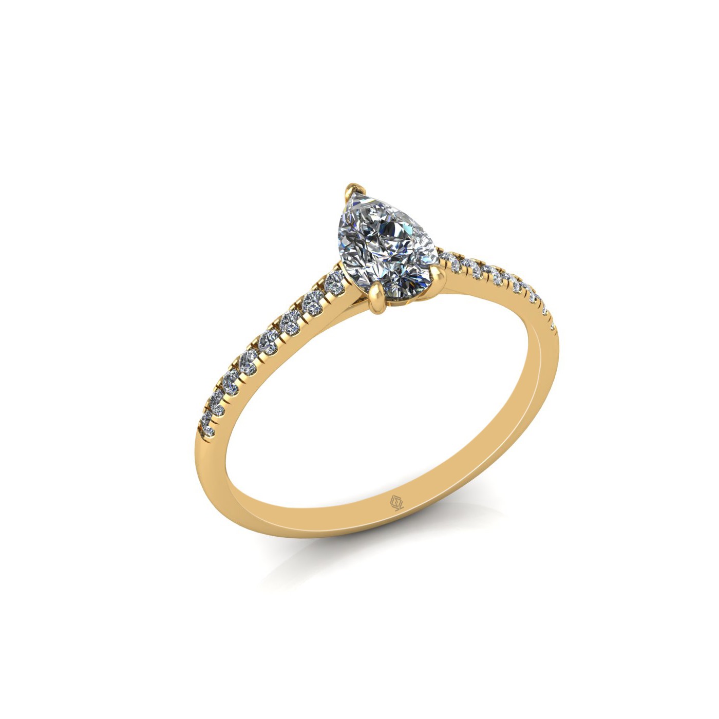 18k yellow gold  0.50ct 3 prongs pear diamond engagement ring with whisper thin pavÉ set band