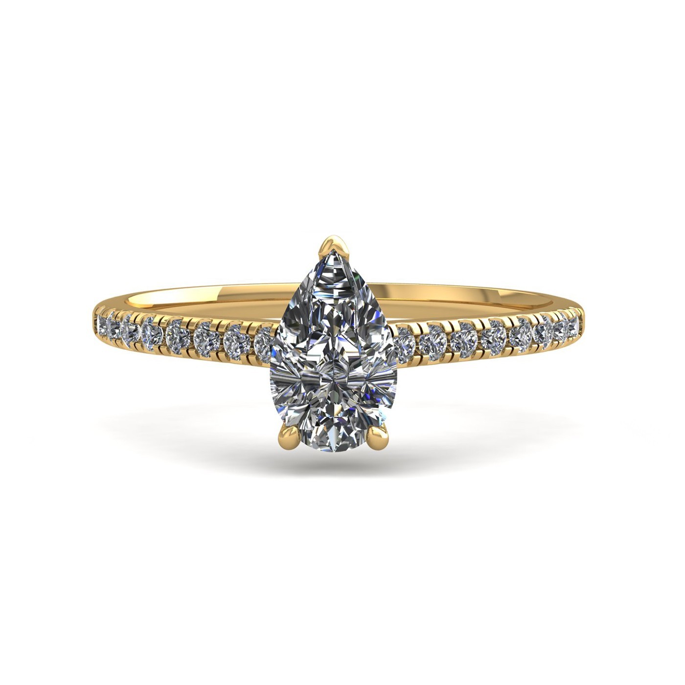 18k rose gold 3 prongs pear shape diamond ring with side stones Photos & images