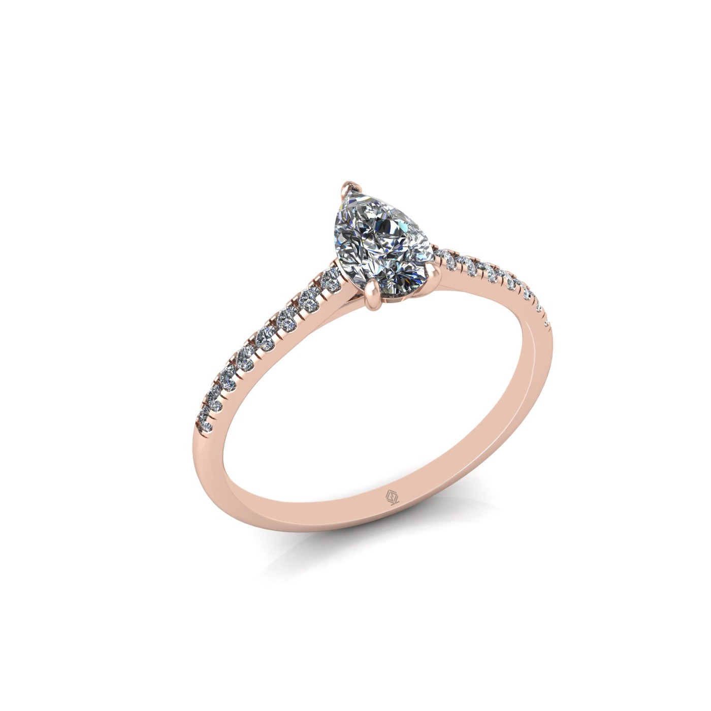 18k rose gold 3 prongs pear shape diamond ring with side stones