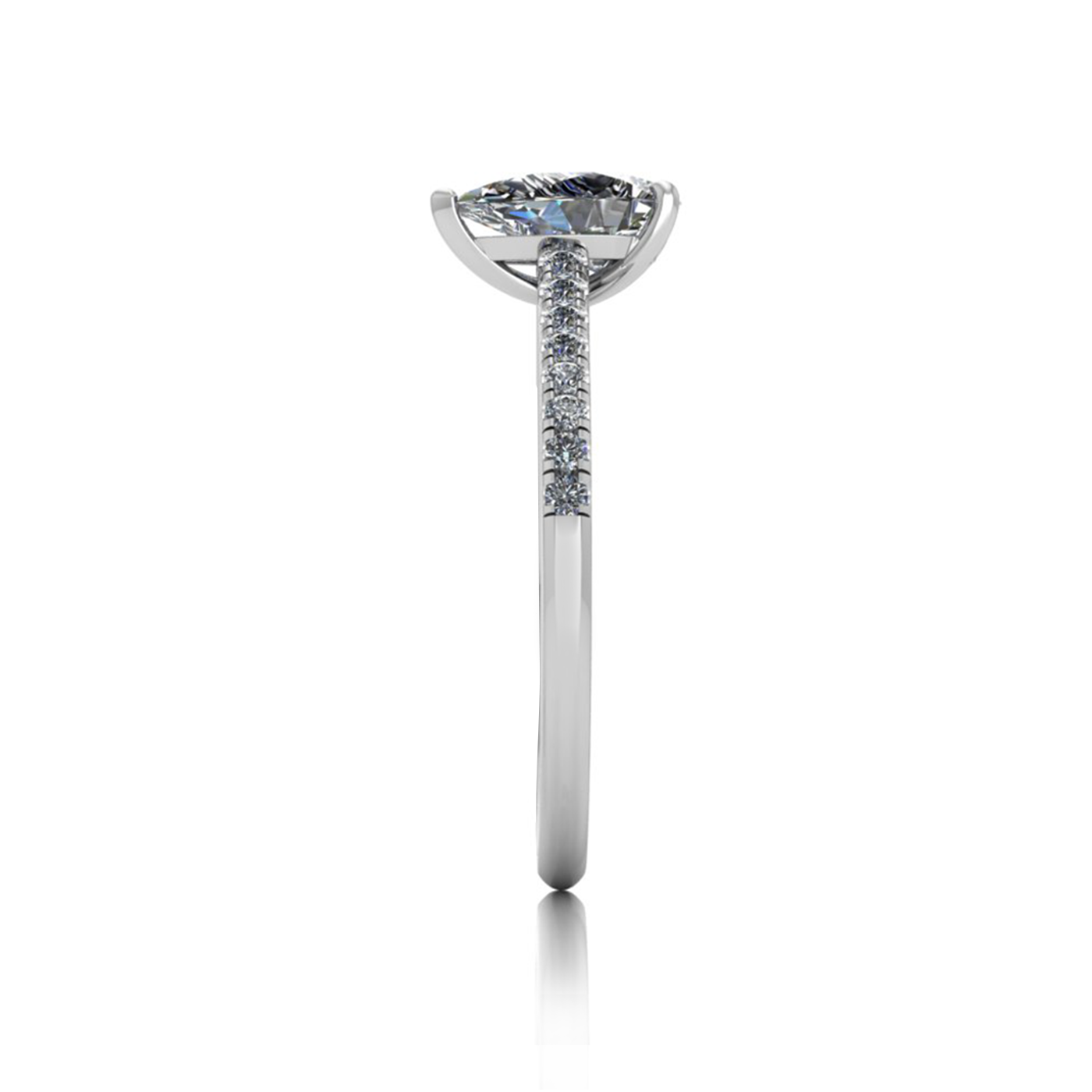 18k white gold 0,80 ct 3 prongs pear diamond engagement ring with whisper thin pavÉ set band