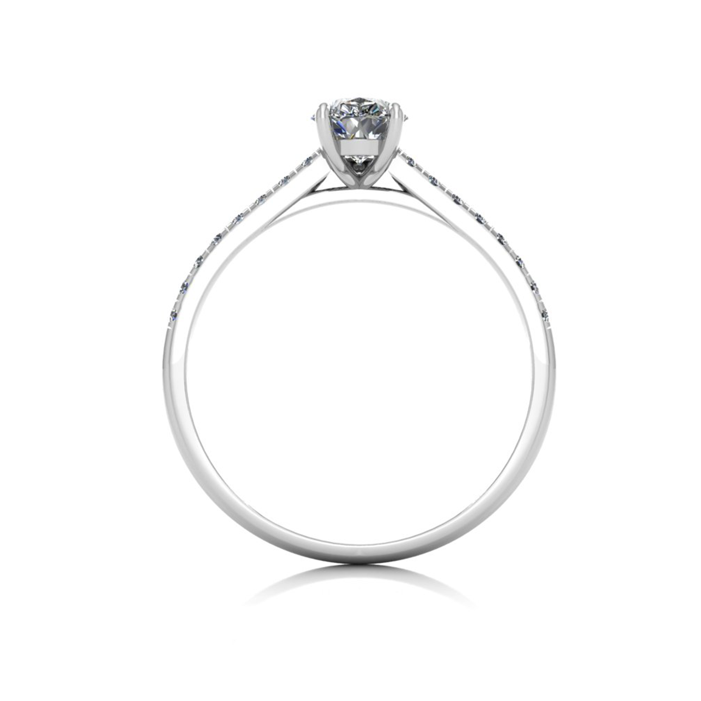 18k white gold 0,80 ct 3 prongs pear diamond engagement ring with whisper thin pavÉ set band