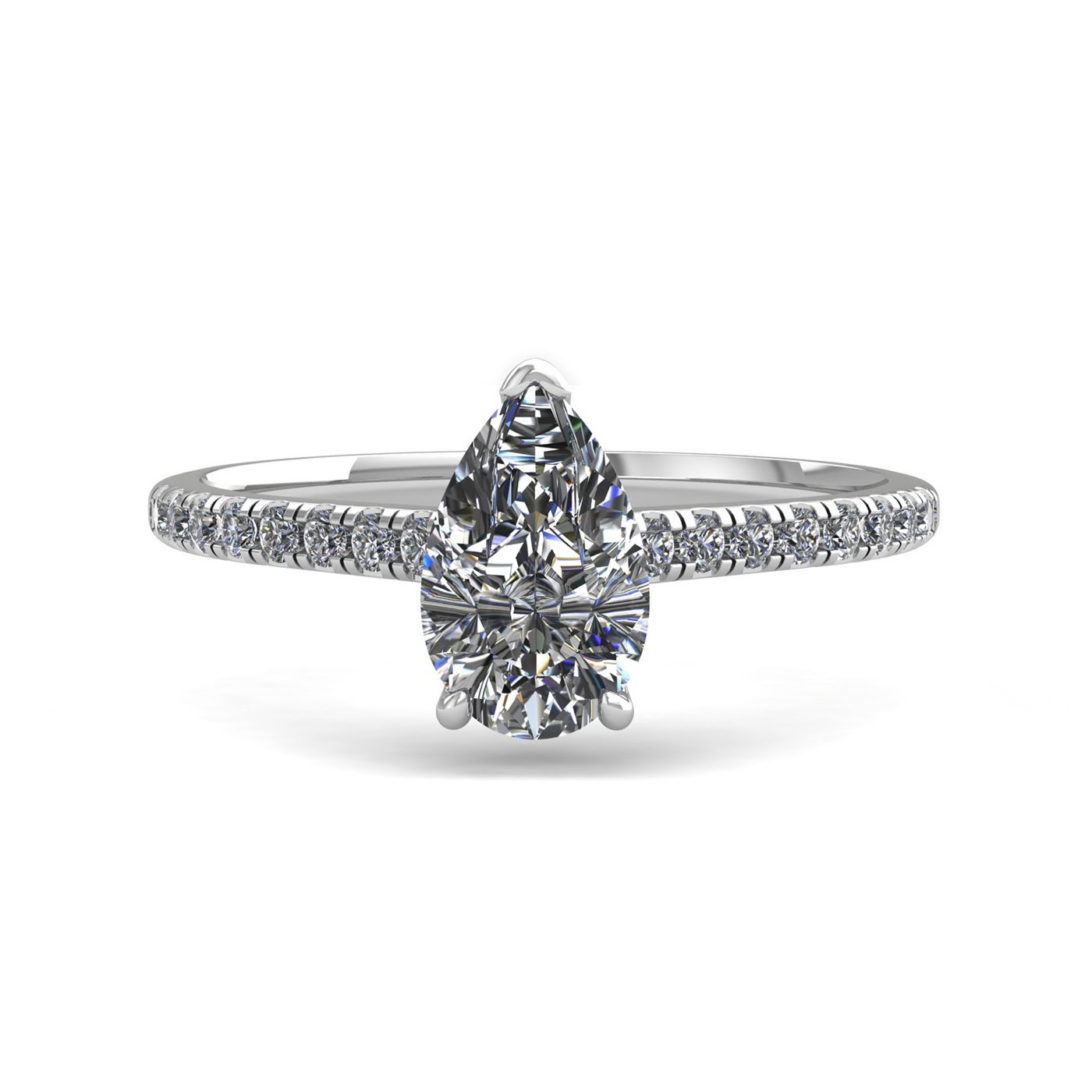 18k white gold  0,50 ct 3 prongs pear diamond engagement ring with whisper thin pavÉ set band Photos & images