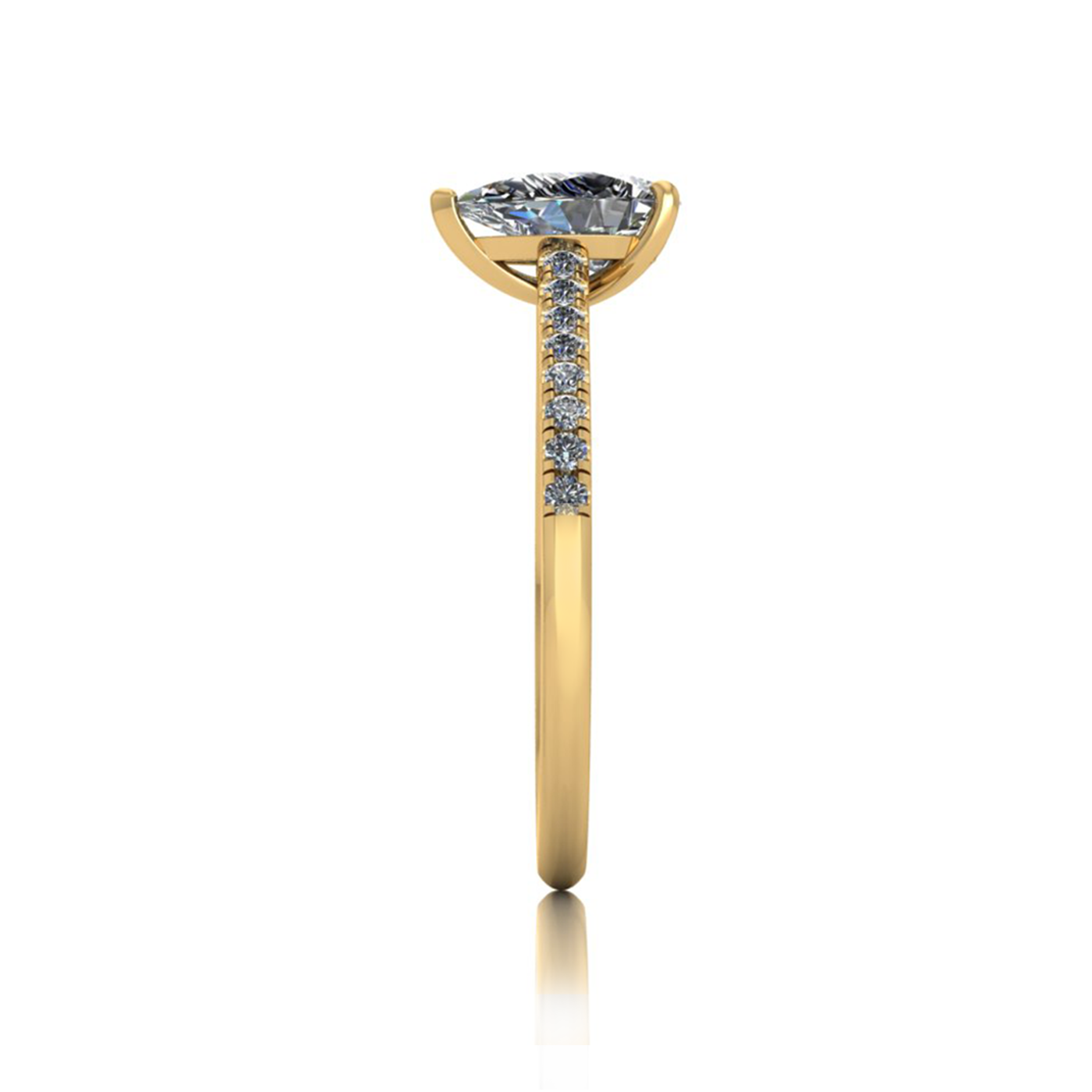 18k yellow gold 0,80 ct 3 prongs pear diamond engagement ring with whisper thin pavÉ set band