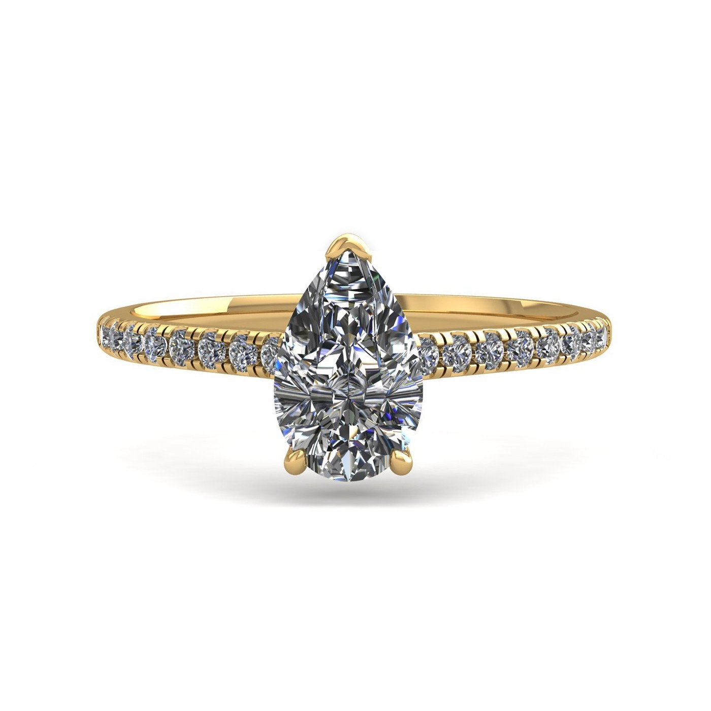 18k yellow gold  0.50ct 3 prongs pear diamond engagement ring with whisper thin pavÉ set band Photos & images