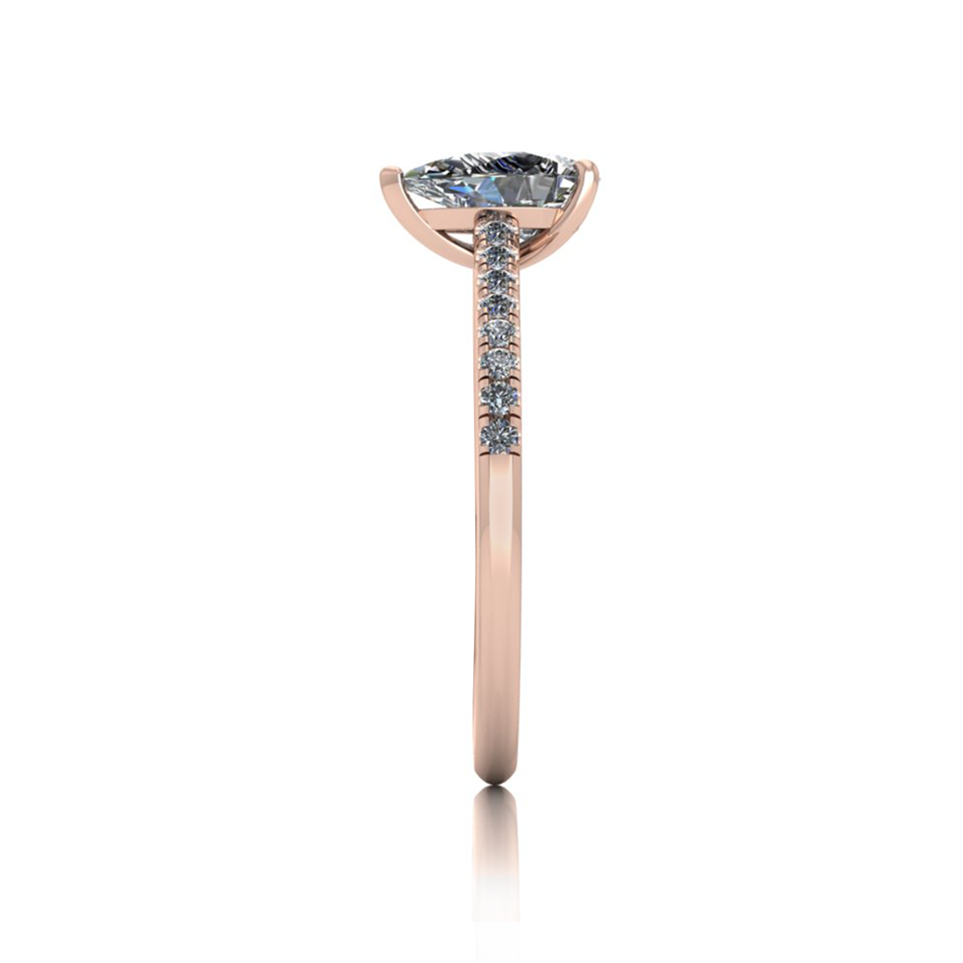 18k rose gold 0,80 ct 3 prongs pear diamond engagement ring with whisper thin pavÉ set band
