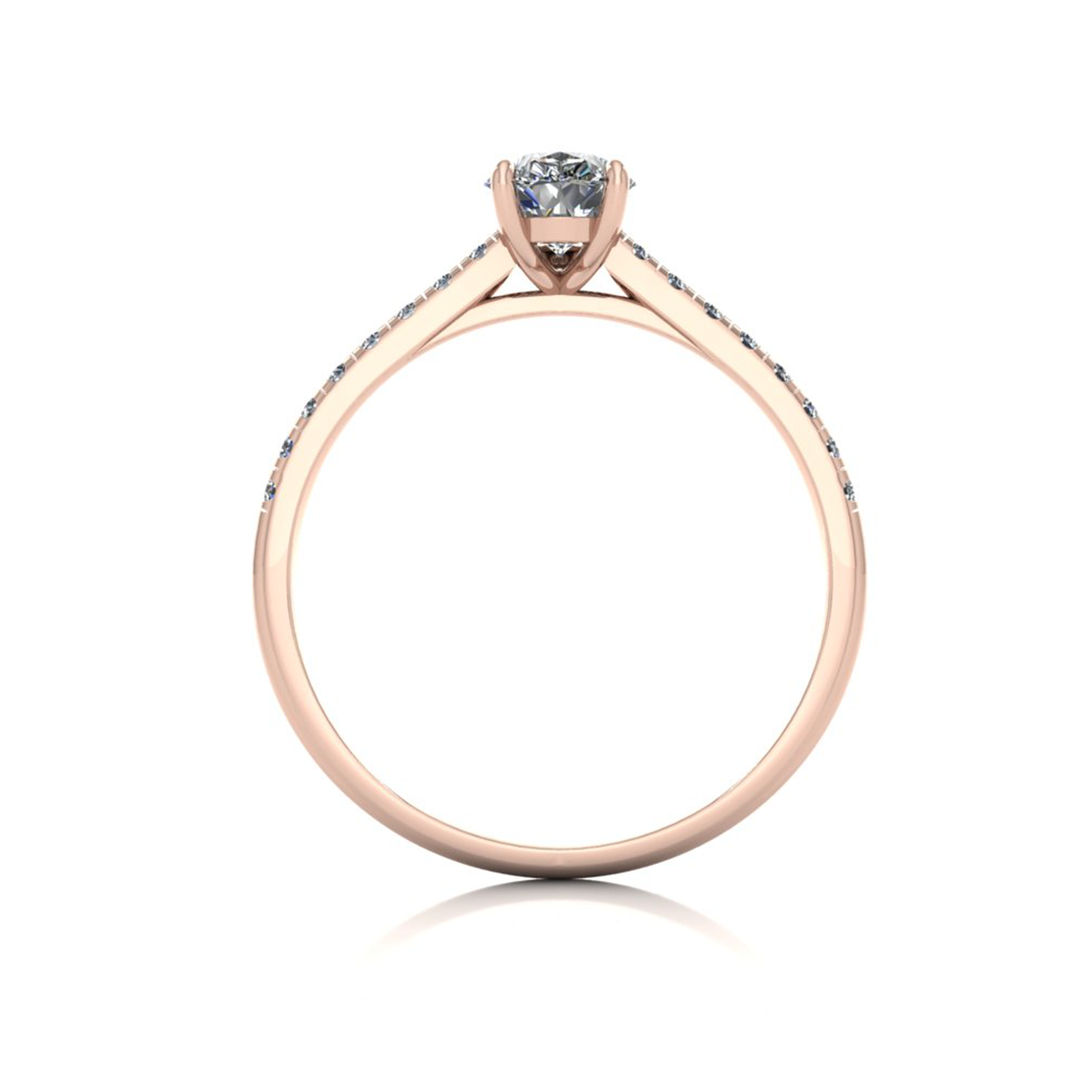 18k rose gold 0,80 ct 3 prongs pear diamond engagement ring with whisper thin pavÉ set band