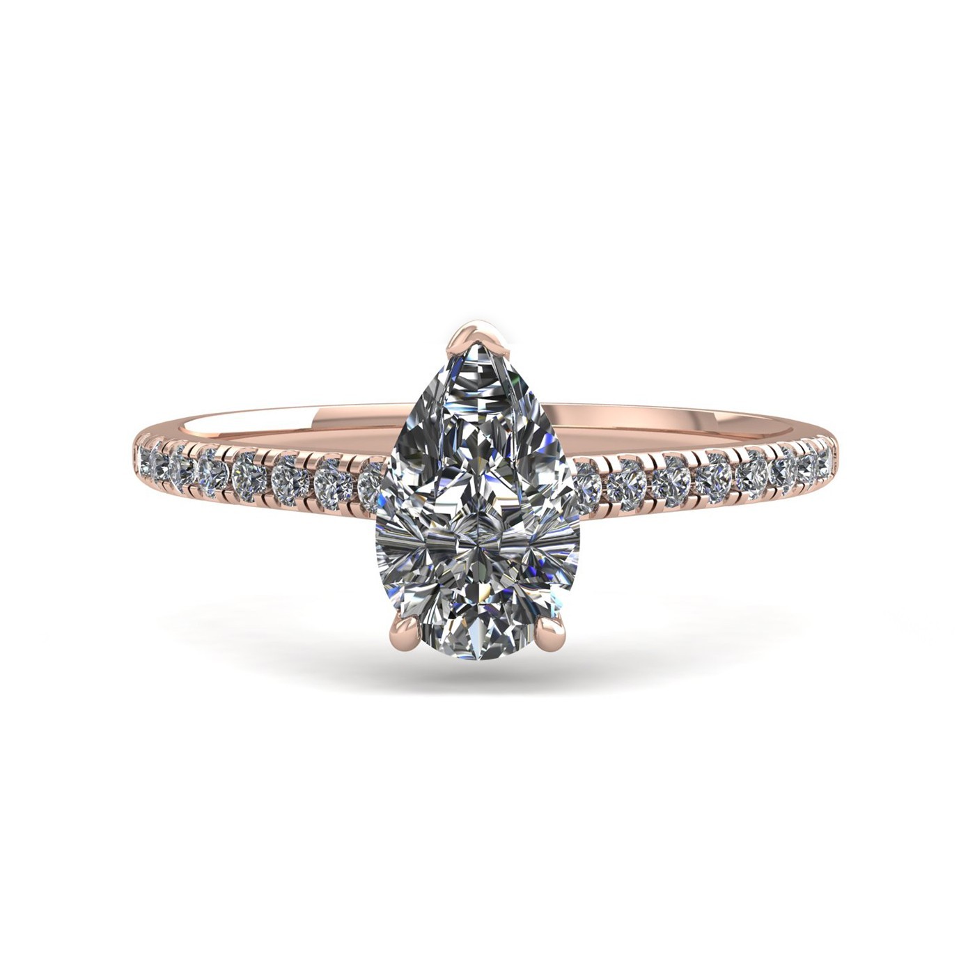 18k rose gold 3 prongs pear shape diamond ring with side stones Photos & images