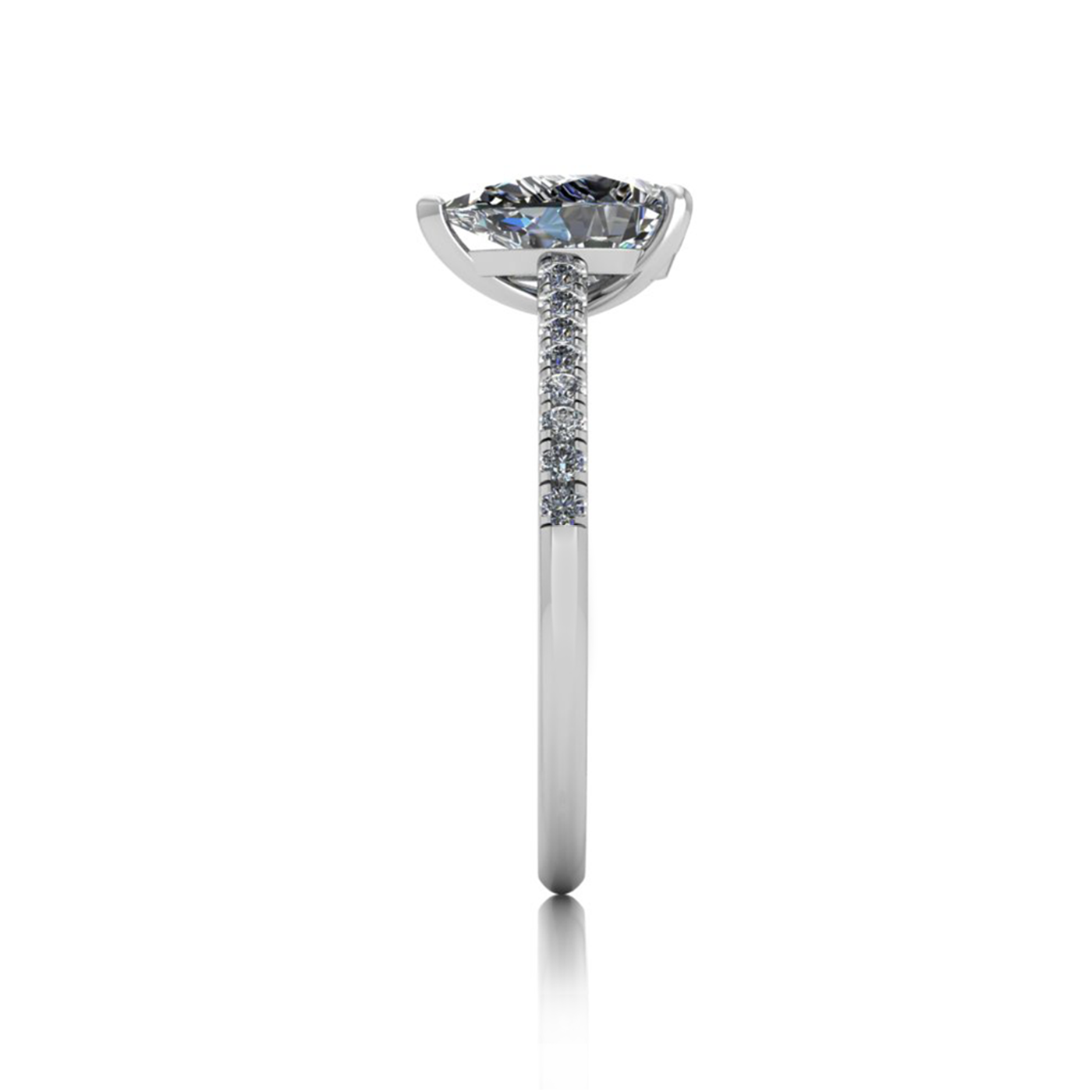 18k white gold 1.0ct 3 prongs pear diamond engagement ring with whisper thin pavÉ set band