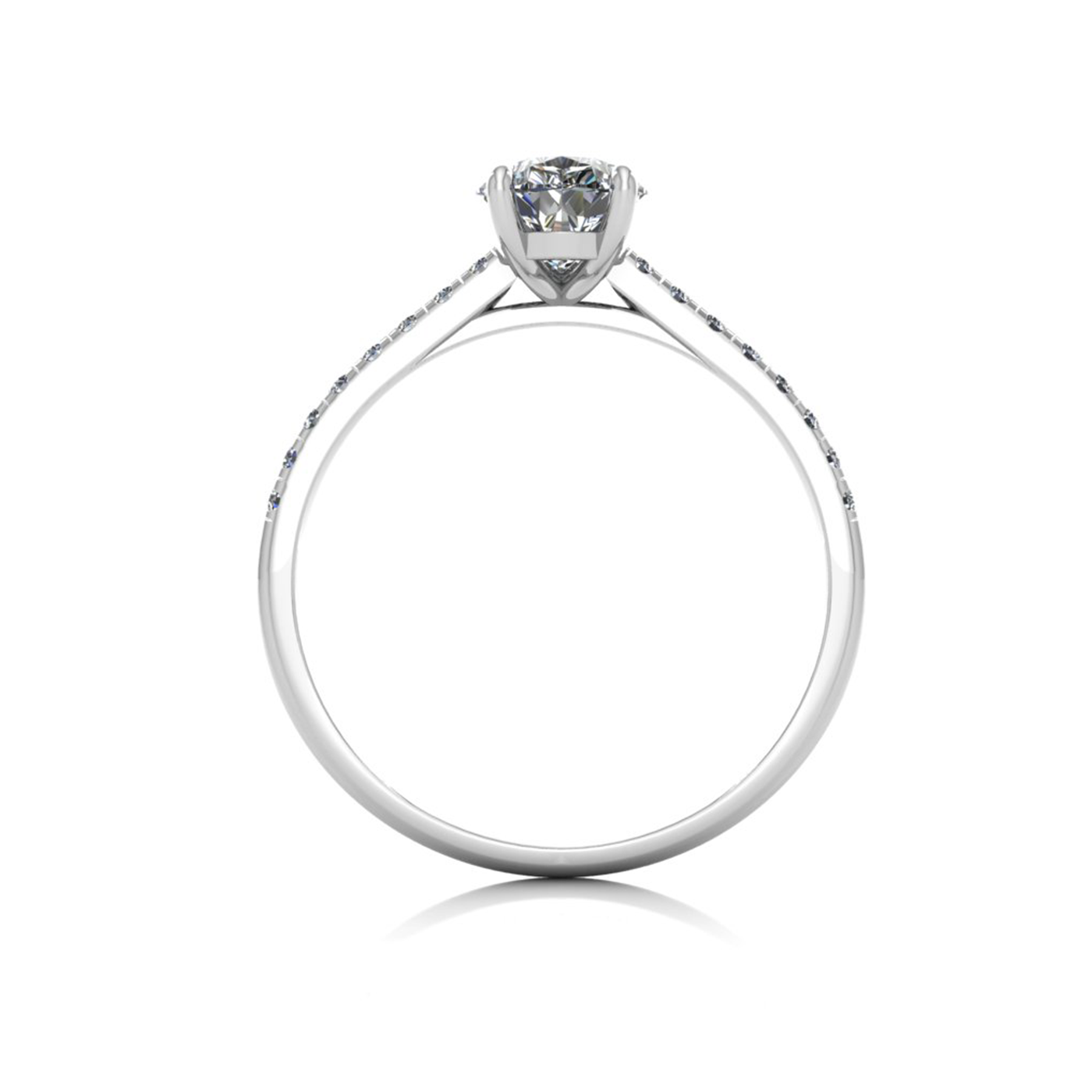 18k white gold 1.0ct 3 prongs pear diamond engagement ring with whisper thin pavÉ set band