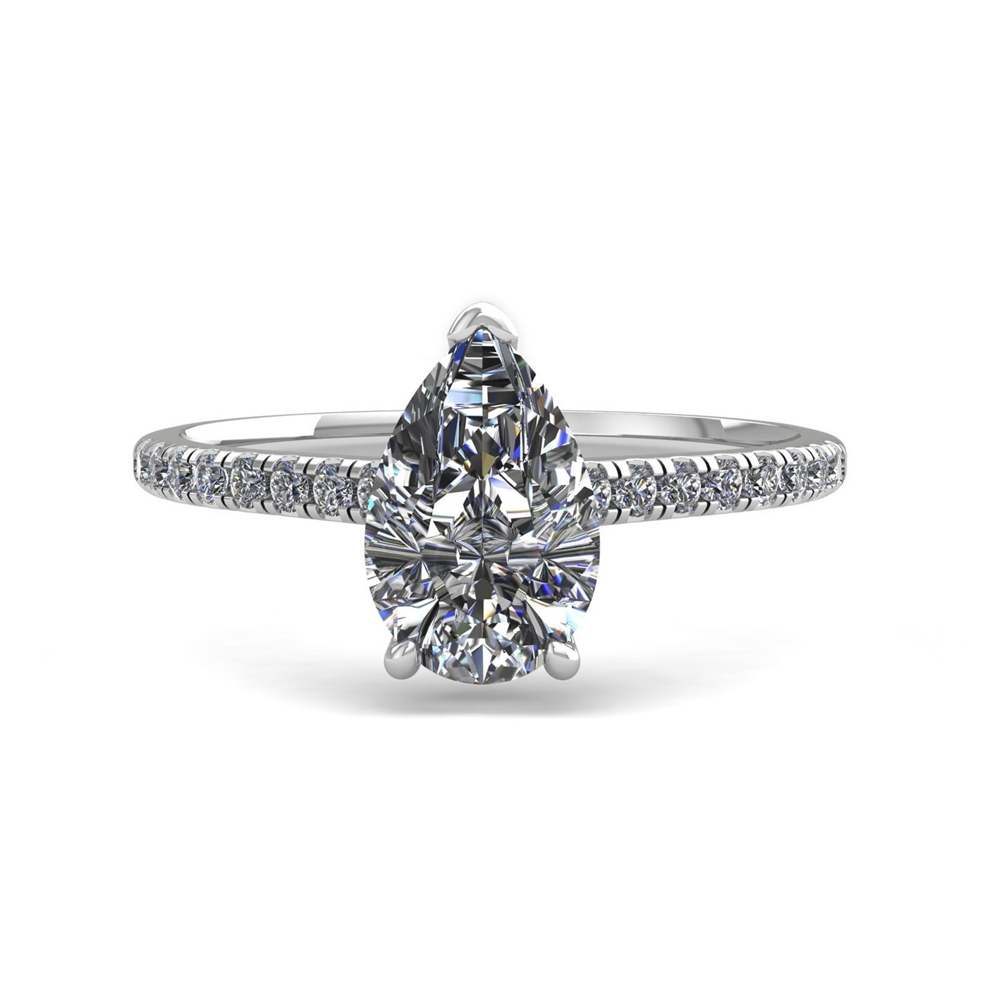 18k white gold  0,50 ct 3 prongs pear diamond engagement ring with whisper thin pavÉ set band Photos & images