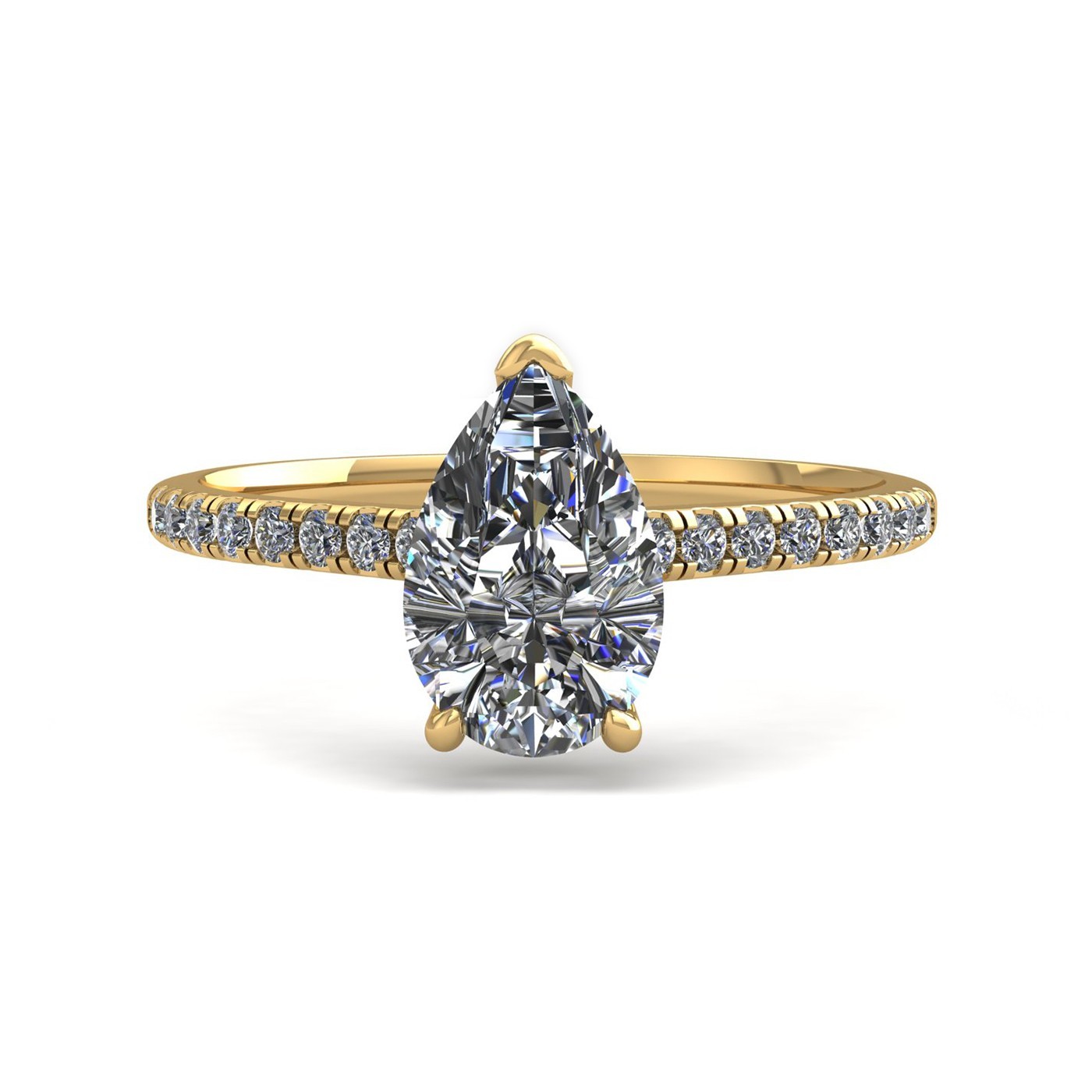 18k yellow gold  0.50ct 3 prongs pear diamond engagement ring with whisper thin pavÉ set band Photos & images
